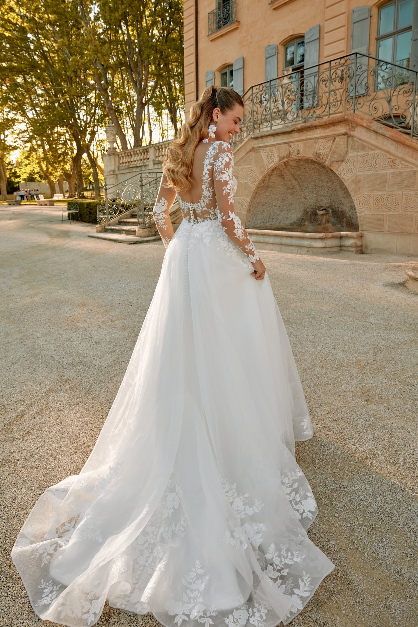 Sincerity Bridal Style 44572 Long Sleeve Organza Ball Gown with Sparkling Lace Appliqué