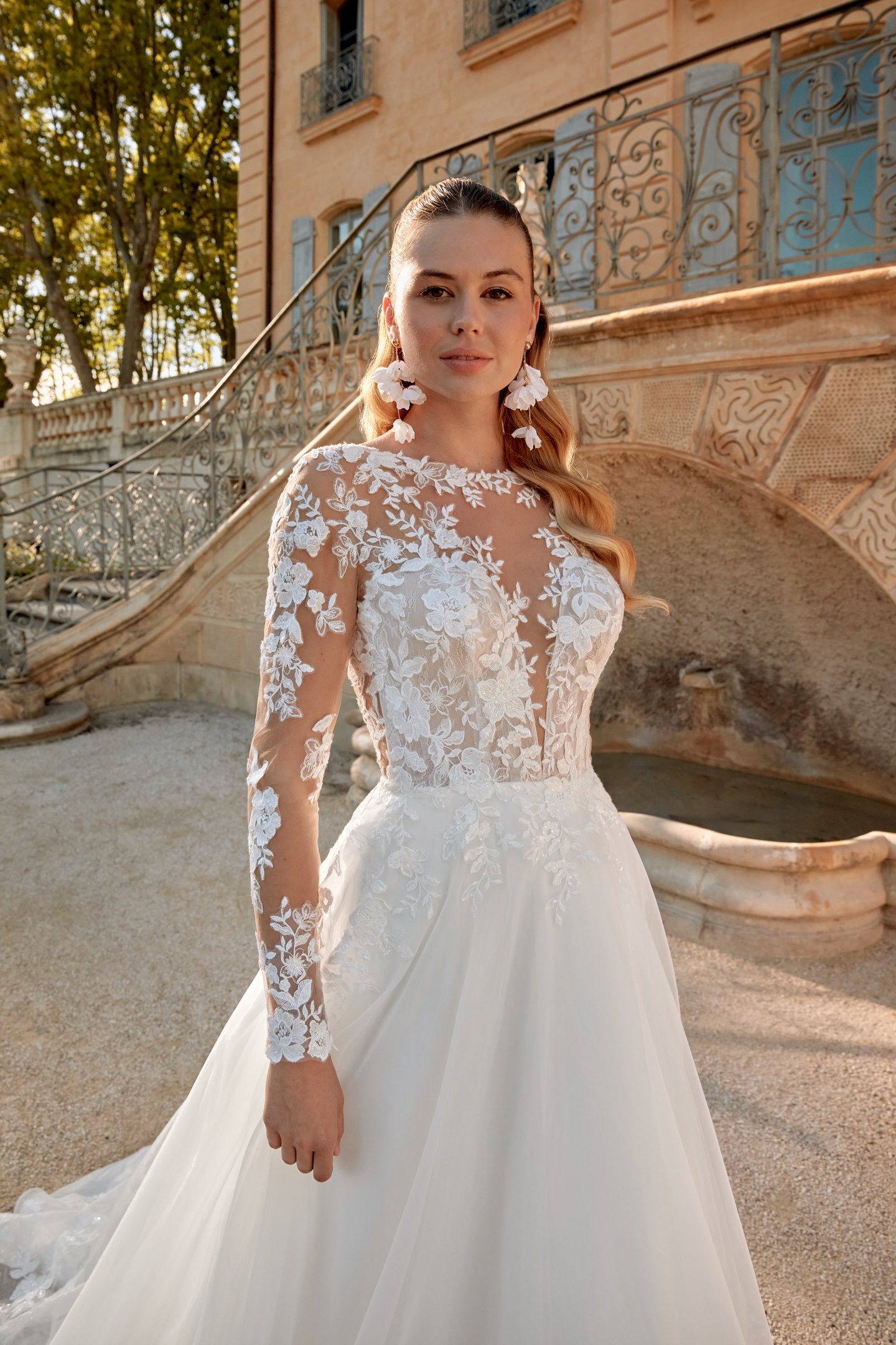 Sincerity Bridal Style 44572 Long Sleeve Organza Ball Gown with Sparkling Lace Appliqué