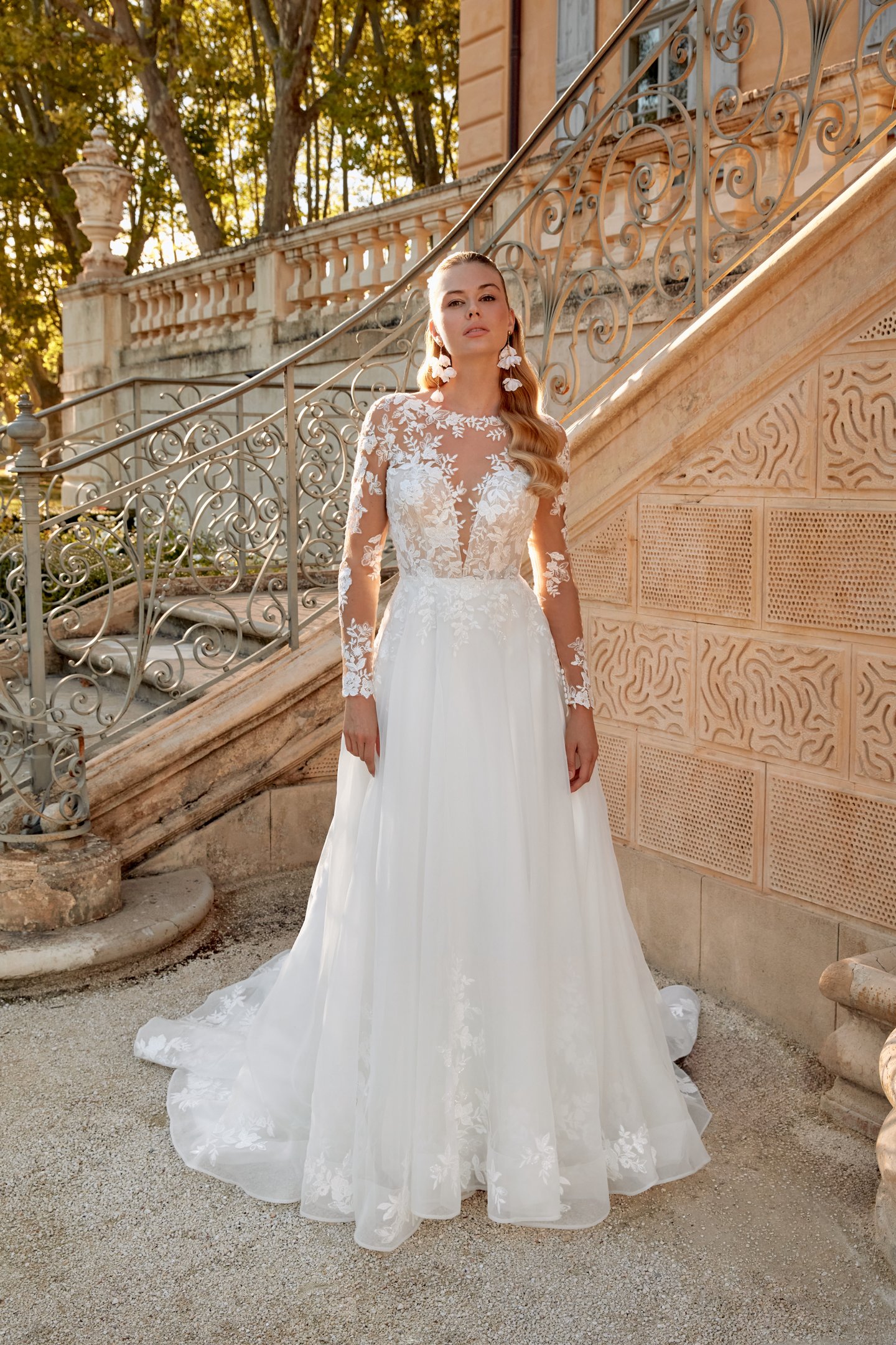 Sincerity Bridal Style 44572 Long Sleeve Organza Ball Gown with Sparkling Lace Appliqué