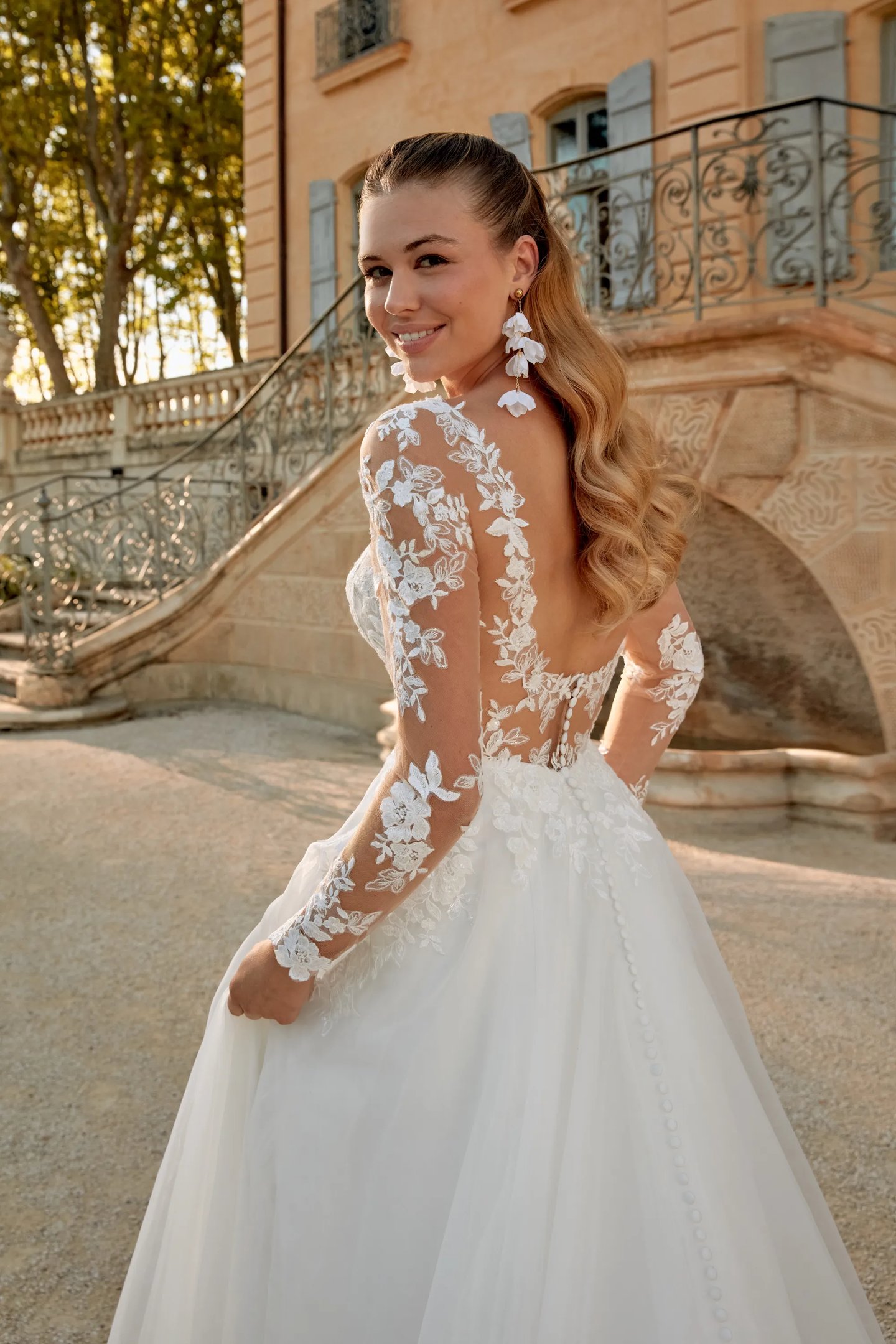 long sleeve wedding dress illusion Illusion Long Sleeve Lace Trumpet Winter Wedding Dress