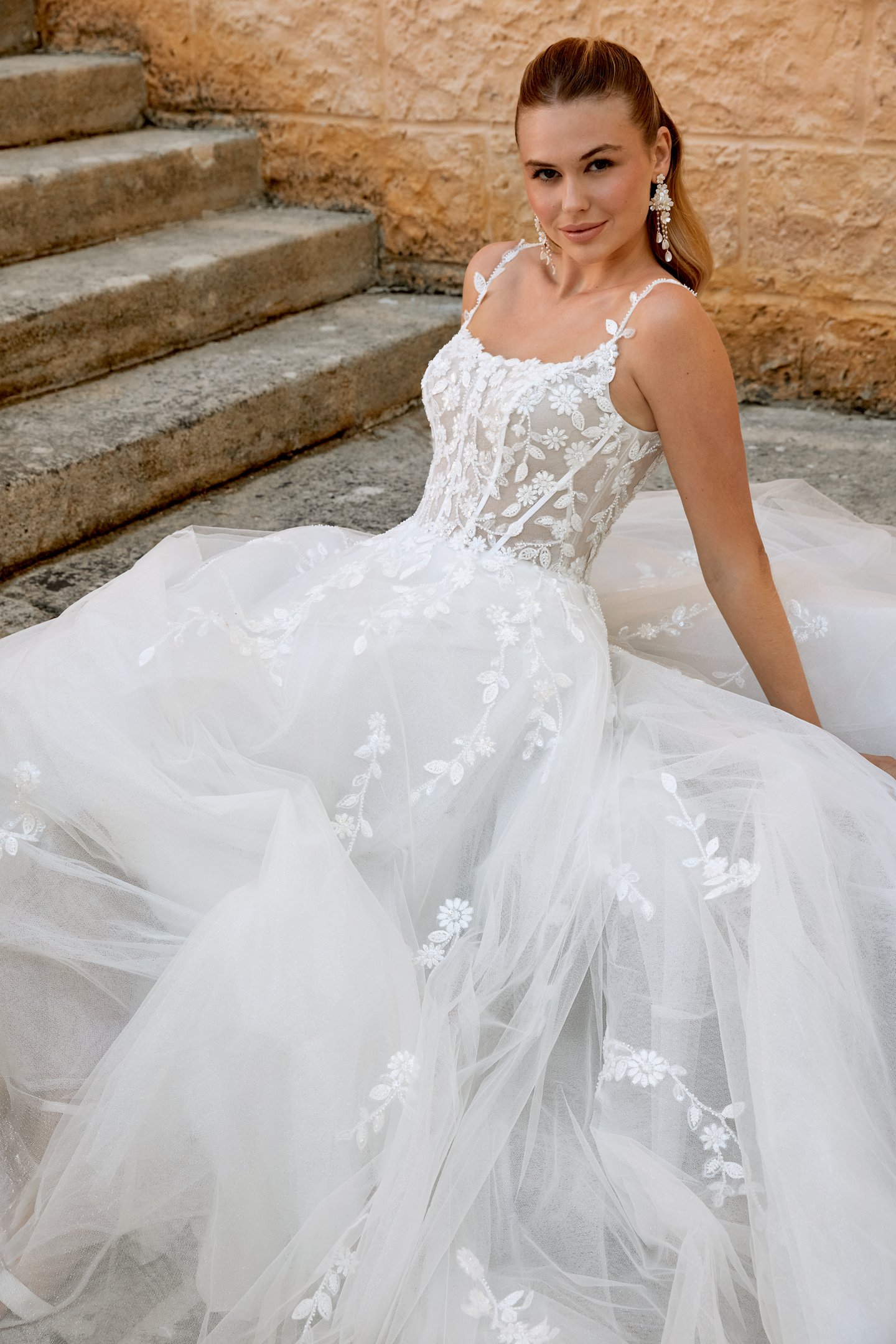 Sincerity Bridal Style 44573 Scoop Neck Tulle Ball Gown with Spaghetti Straps