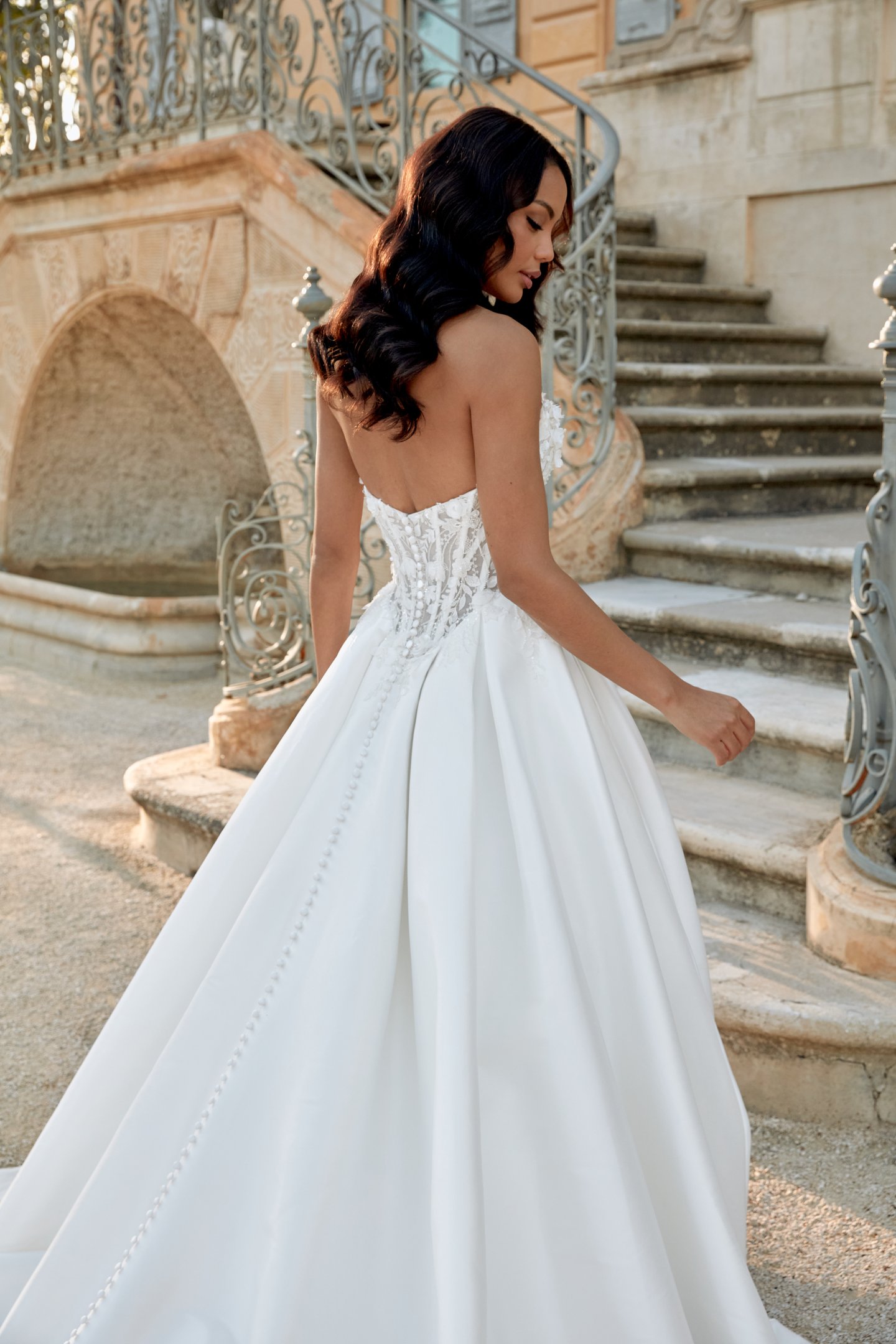 Sincerity Bridal Style 44574 Strapless Basque Waist Mikado Ball Gown with 3-D Florals