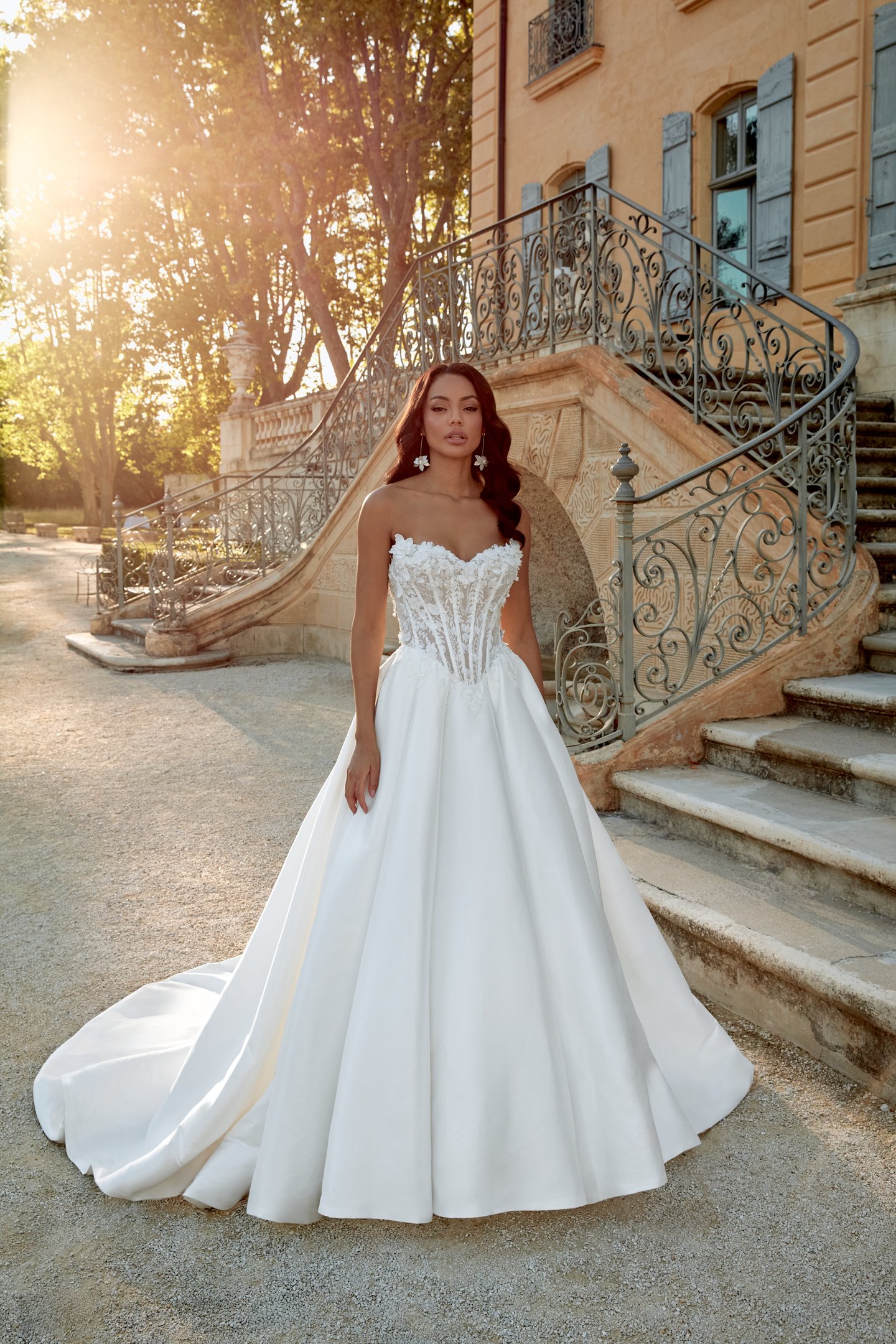 Sincerity Bridal Style 44574 Strapless Basque Waist Mikado Ball Gown with 3-D Florals