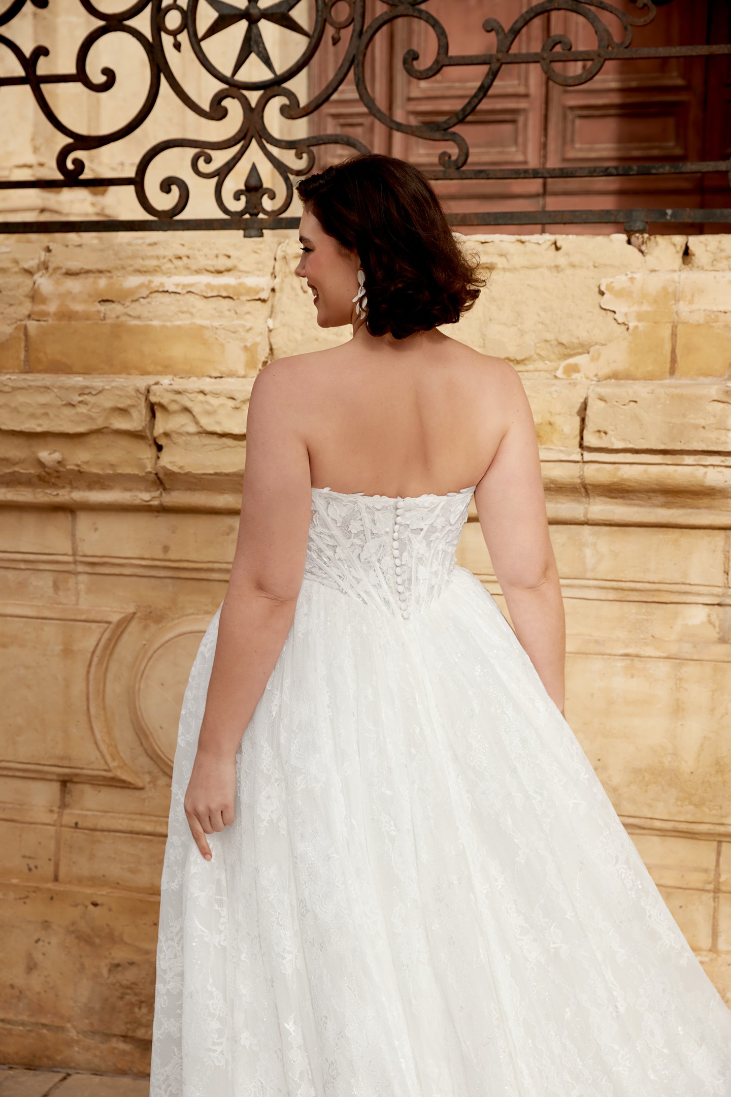 Sincerity Bridal Style 44575PS Strapless Plus Size Ball Gown with Lace Appliqués & Glitter Tulle