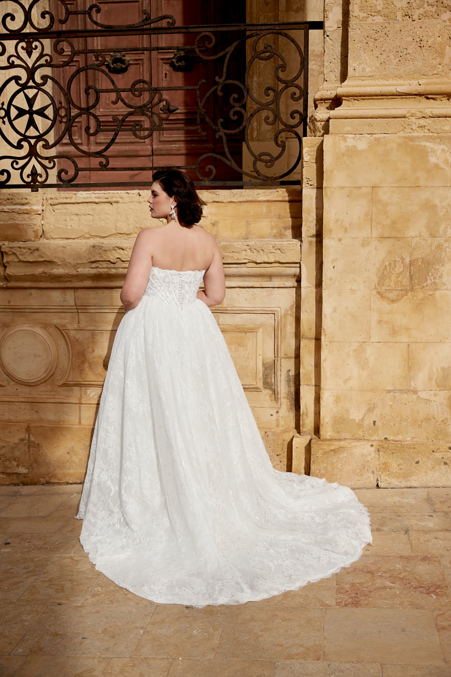 Sincerity Bridal Style 44575PS Strapless Plus Size Ball Gown with Lace Appliqués & Glitter Tulle