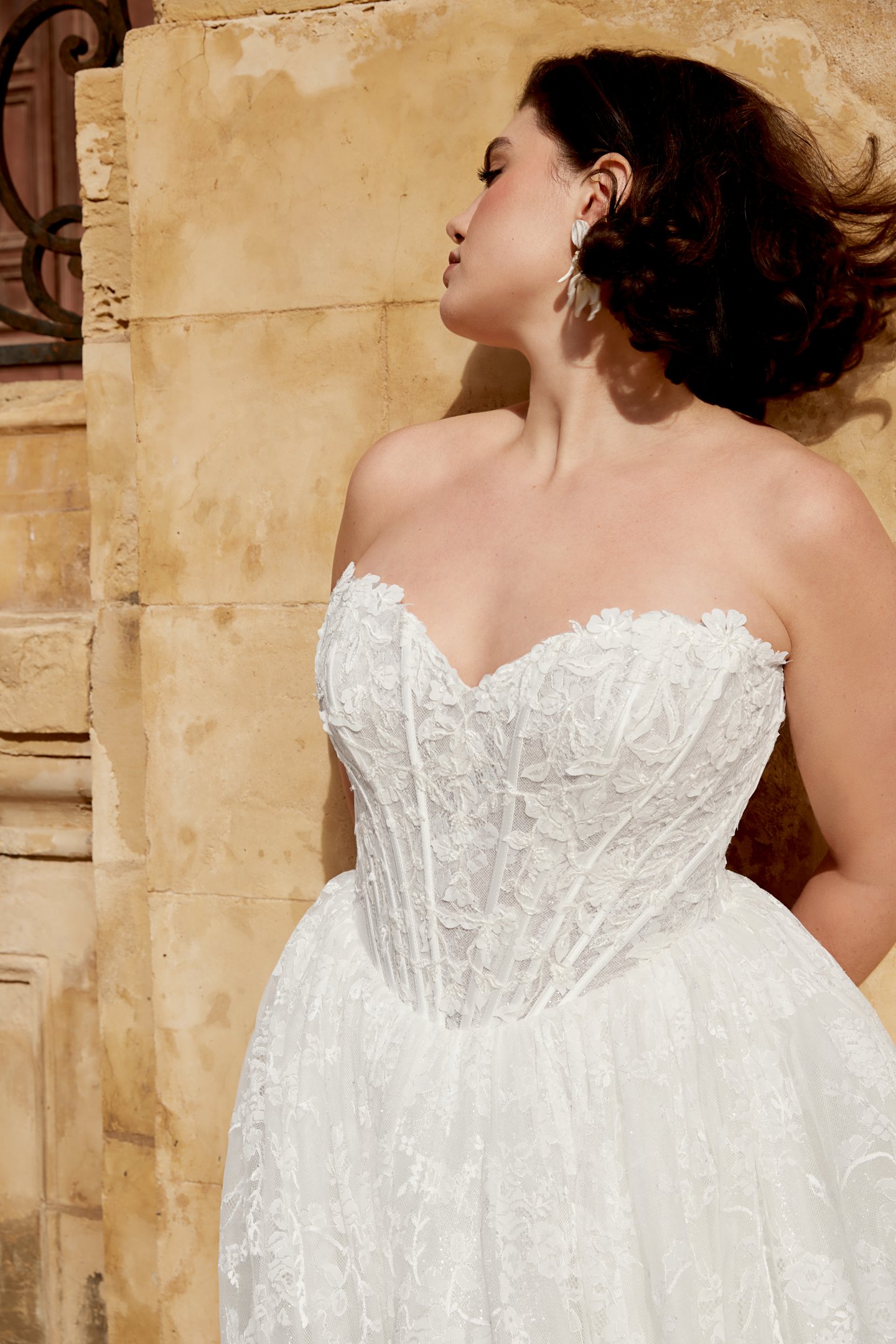Sincerity Bridal Style 44575PS Strapless Plus Size Ball Gown with Lace Appliqués & Glitter Tulle