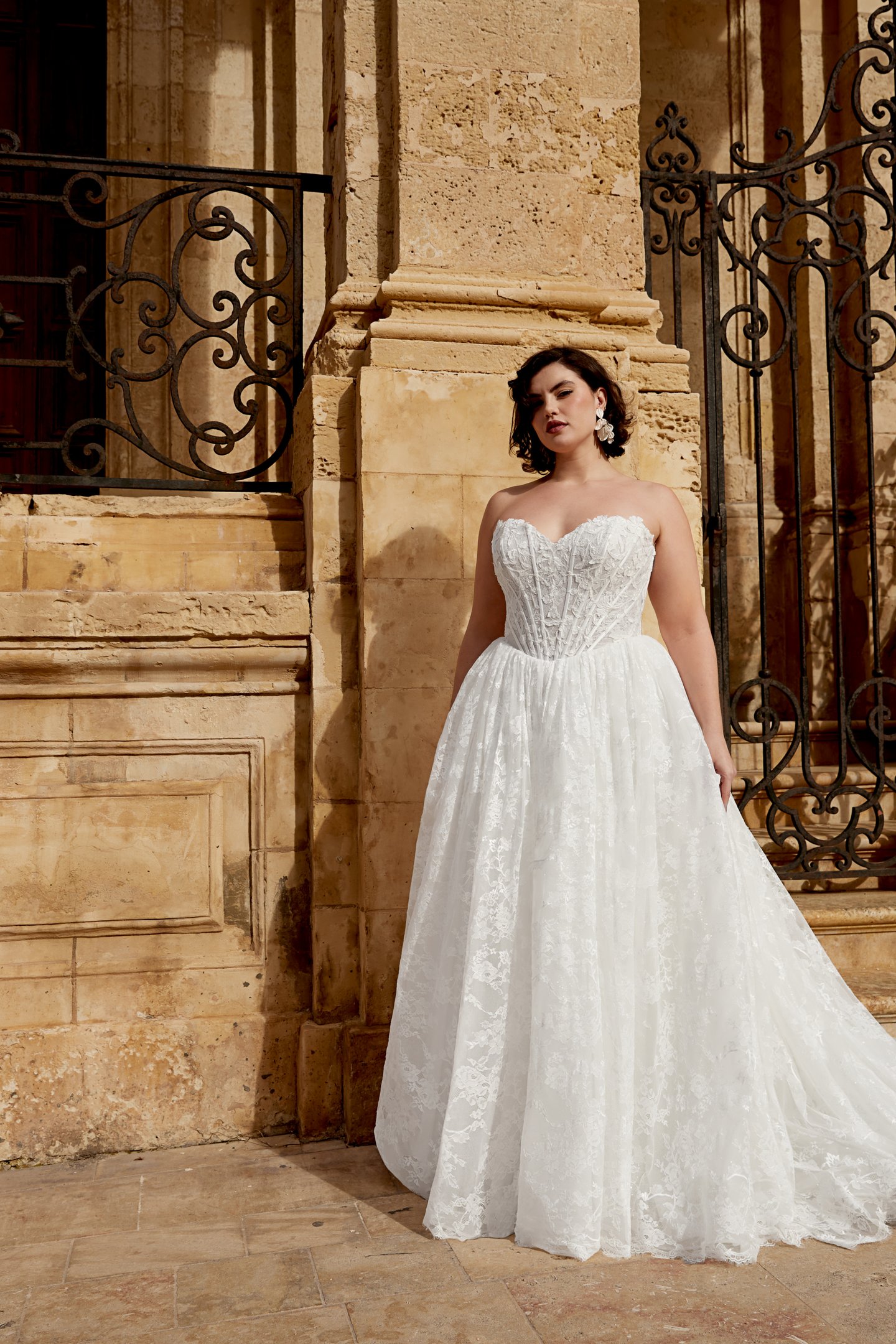 Sincerity Bridal Style 44575PS Strapless Plus Size Ball Gown with Lace Appliqués & Glitter Tulle