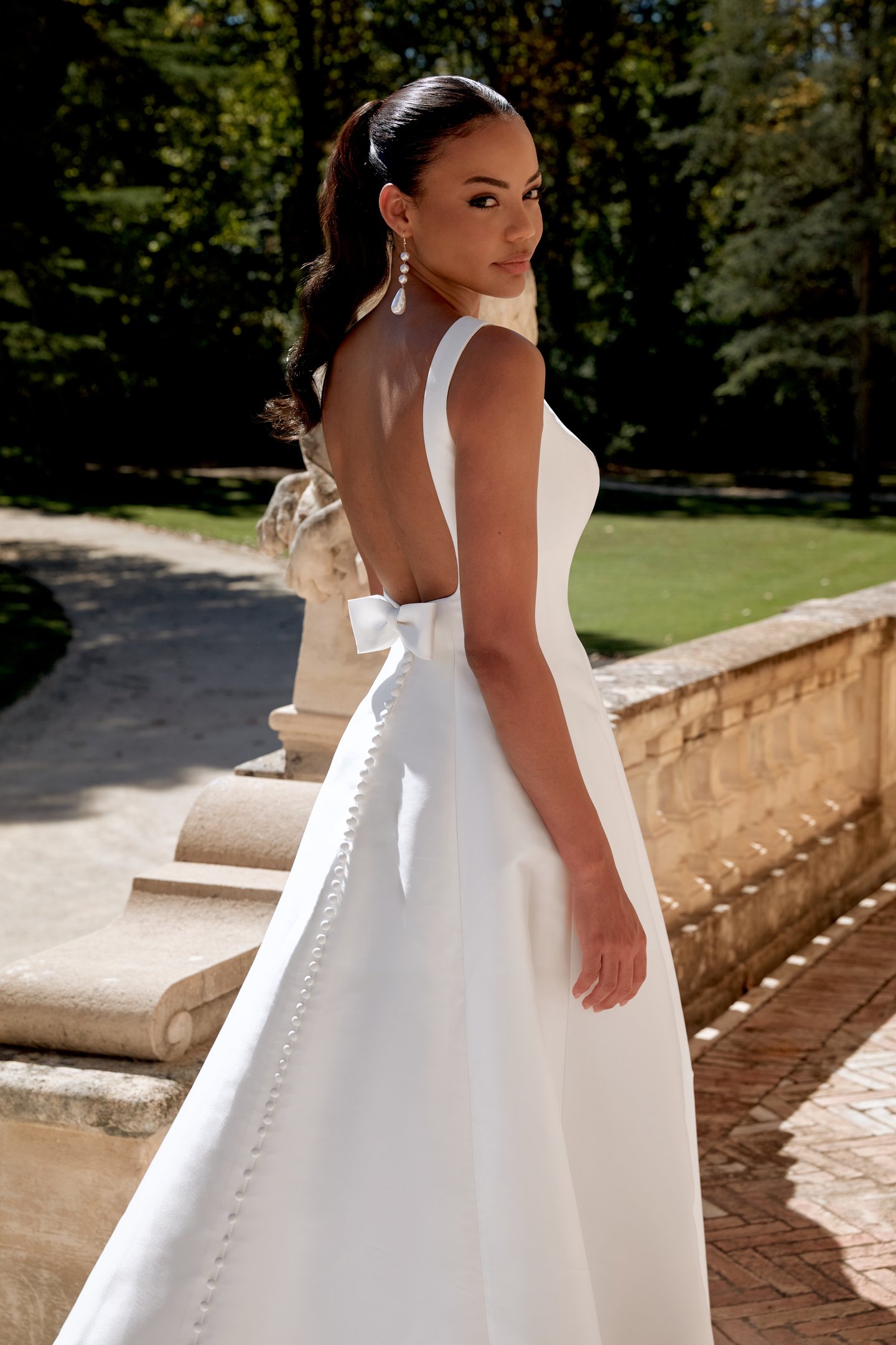 Sincerity Bridal Style 44576 A-Line Mikado Gown with Sabrina Neckline and Bow Back Detail