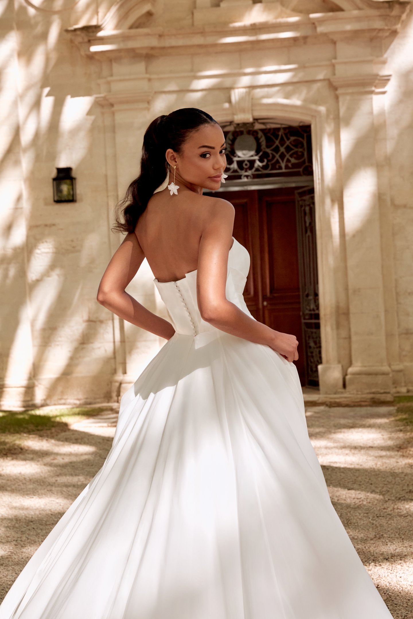 Sincerity Bridal Style 44577 A-Line Chiffon Gown with Pleated Mikado Bodice and Waistline Floral