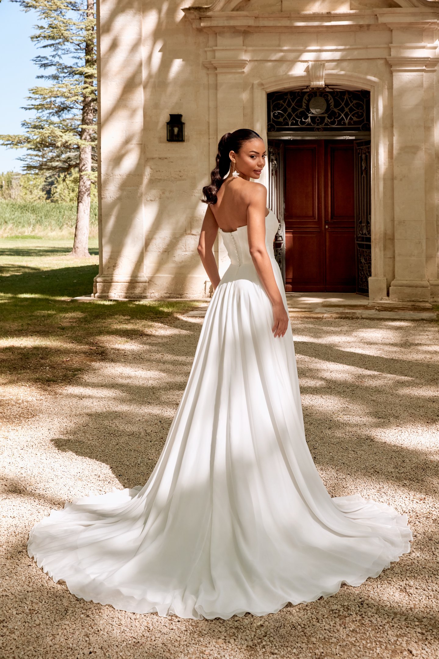 Sincerity Bridal Style 44577 A-Line Chiffon Gown with Pleated Mikado Bodice and Waistline Floral