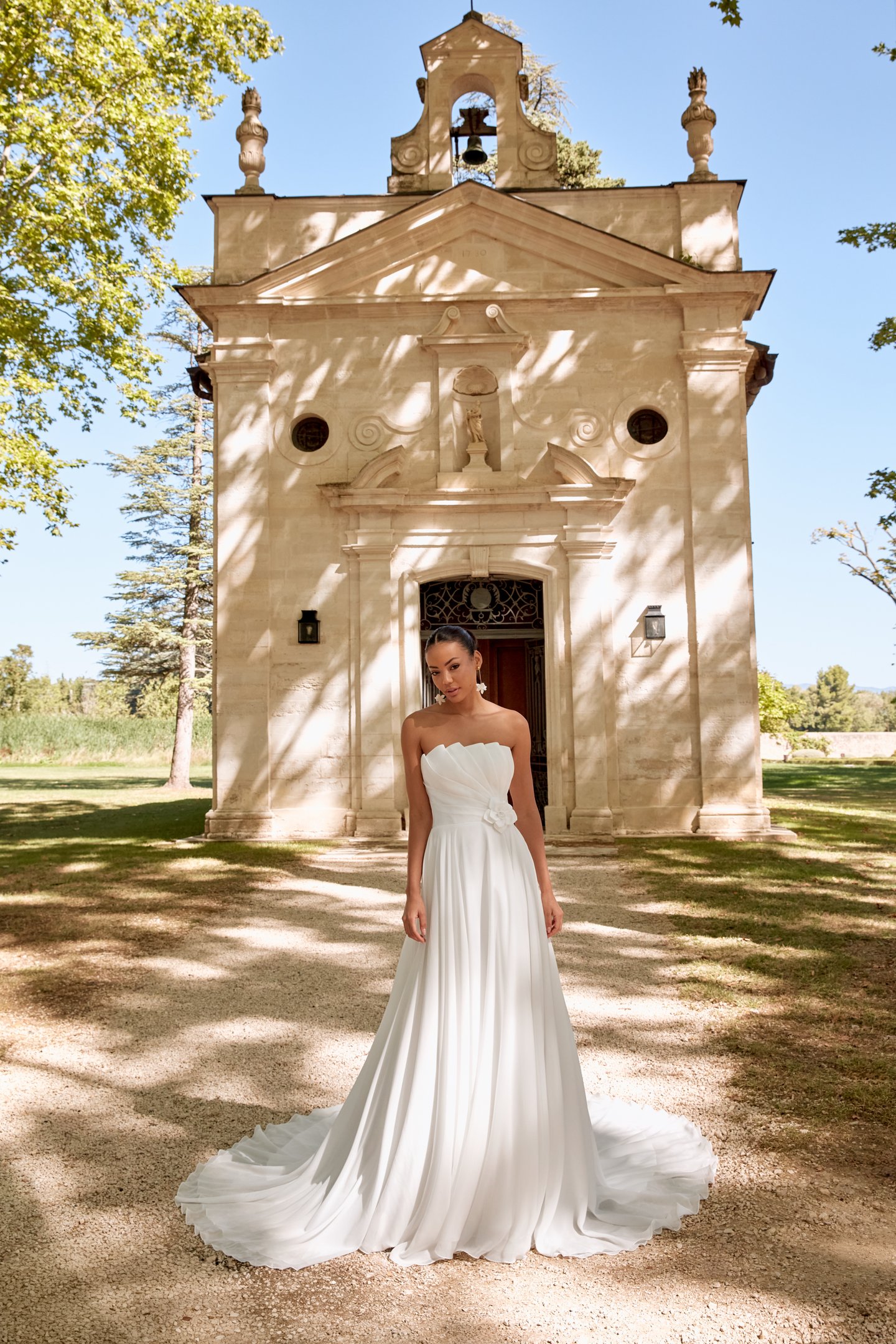 Sincerity Bridal Style 44577 A-Line Chiffon Gown with Pleated Mikado Bodice and Waistline Floral