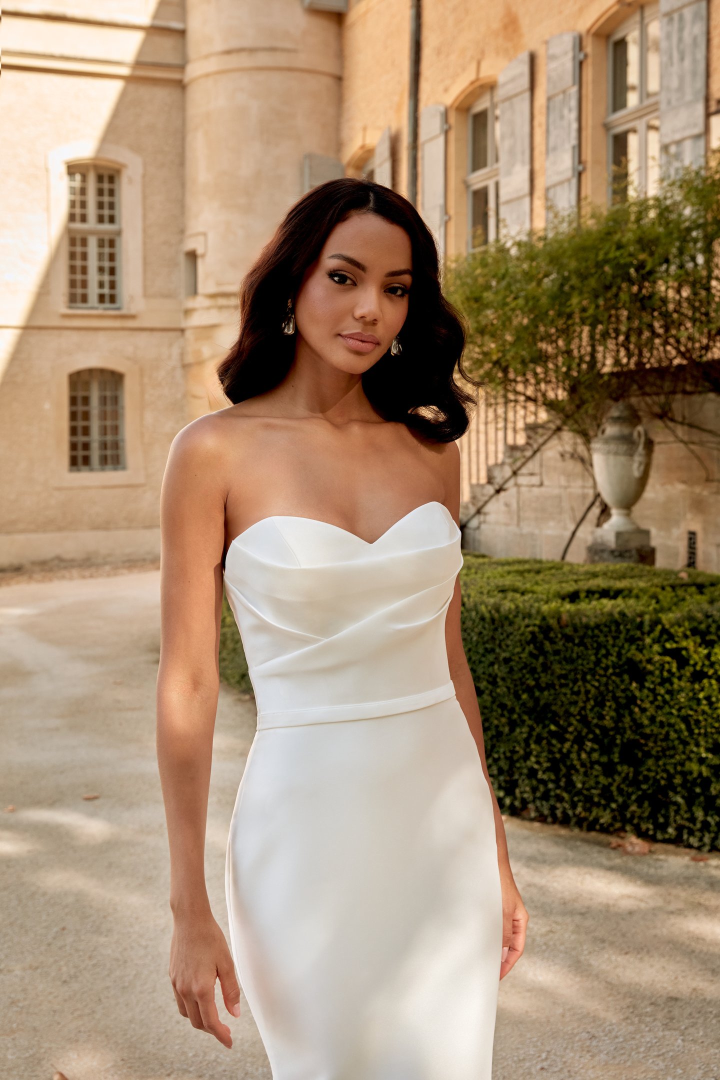 Sincerity Bridal Style 44578 Strapless Mikado Fit and Flare Gown with Draped Bodice