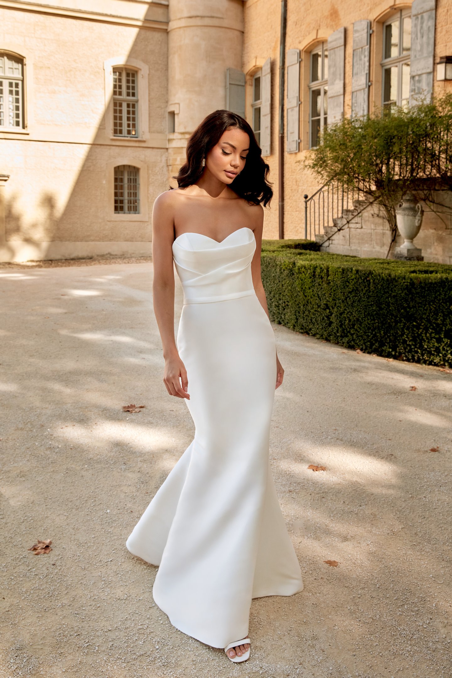Sincerity Bridal Style 44578 Strapless Mikado Fit and Flare Gown with Draped Bodice