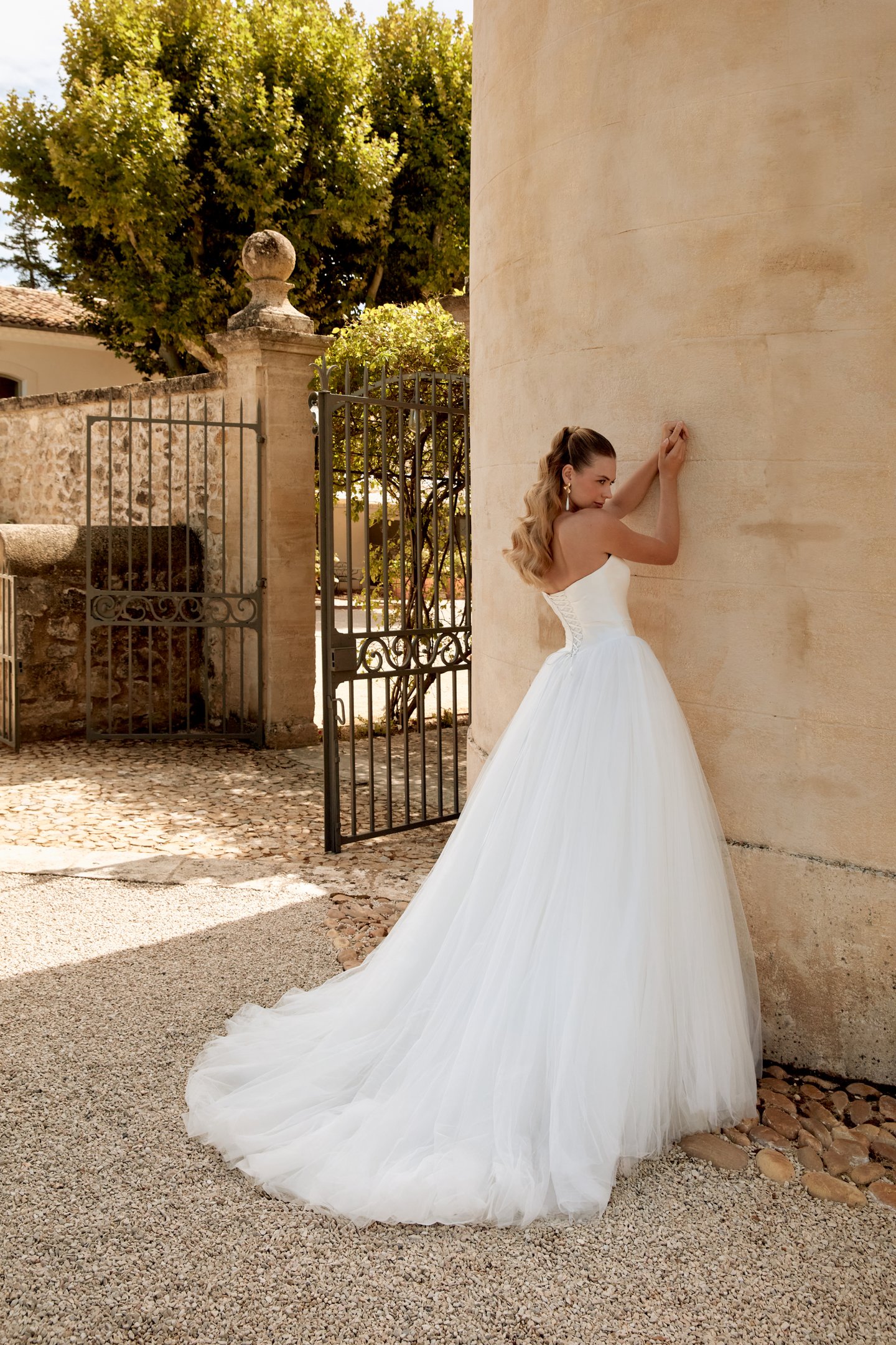 Sincerity Bridal Style 44579 Strapless Tulle Ball Gown with Draped Satin Basque Waist Bodice