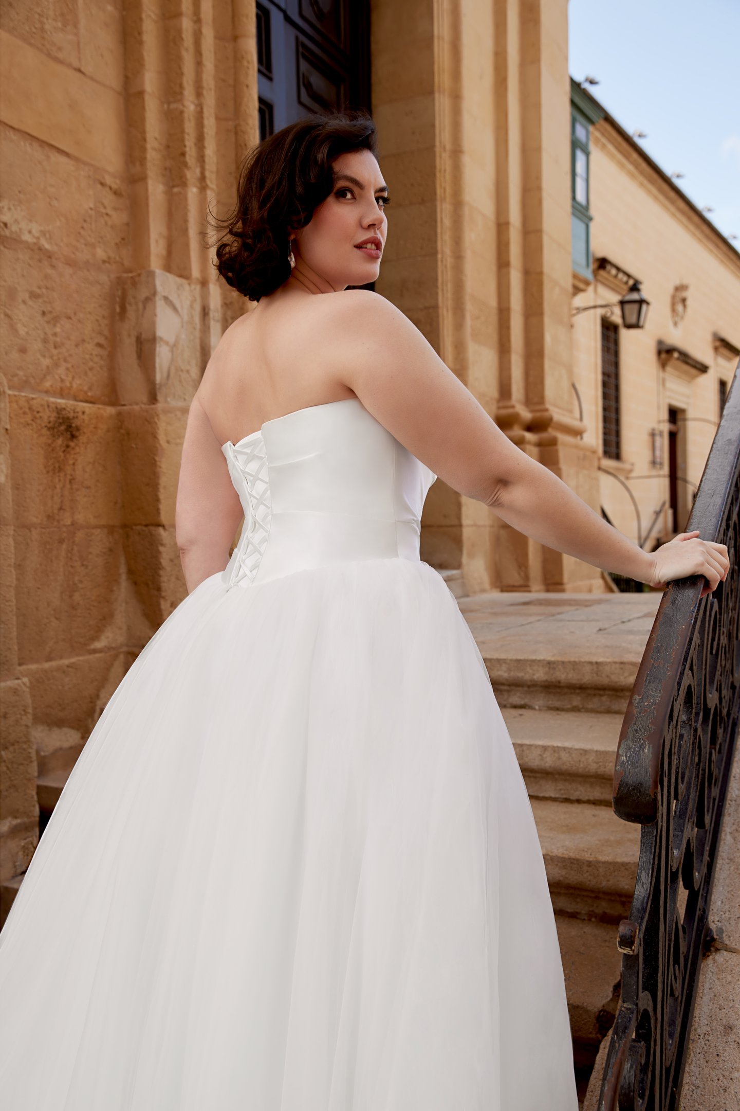 Sincerity Bridal Style 44579PS Strapless Tulle Plus Size Ball Gown with Draped Satin Basque Waist Bodice