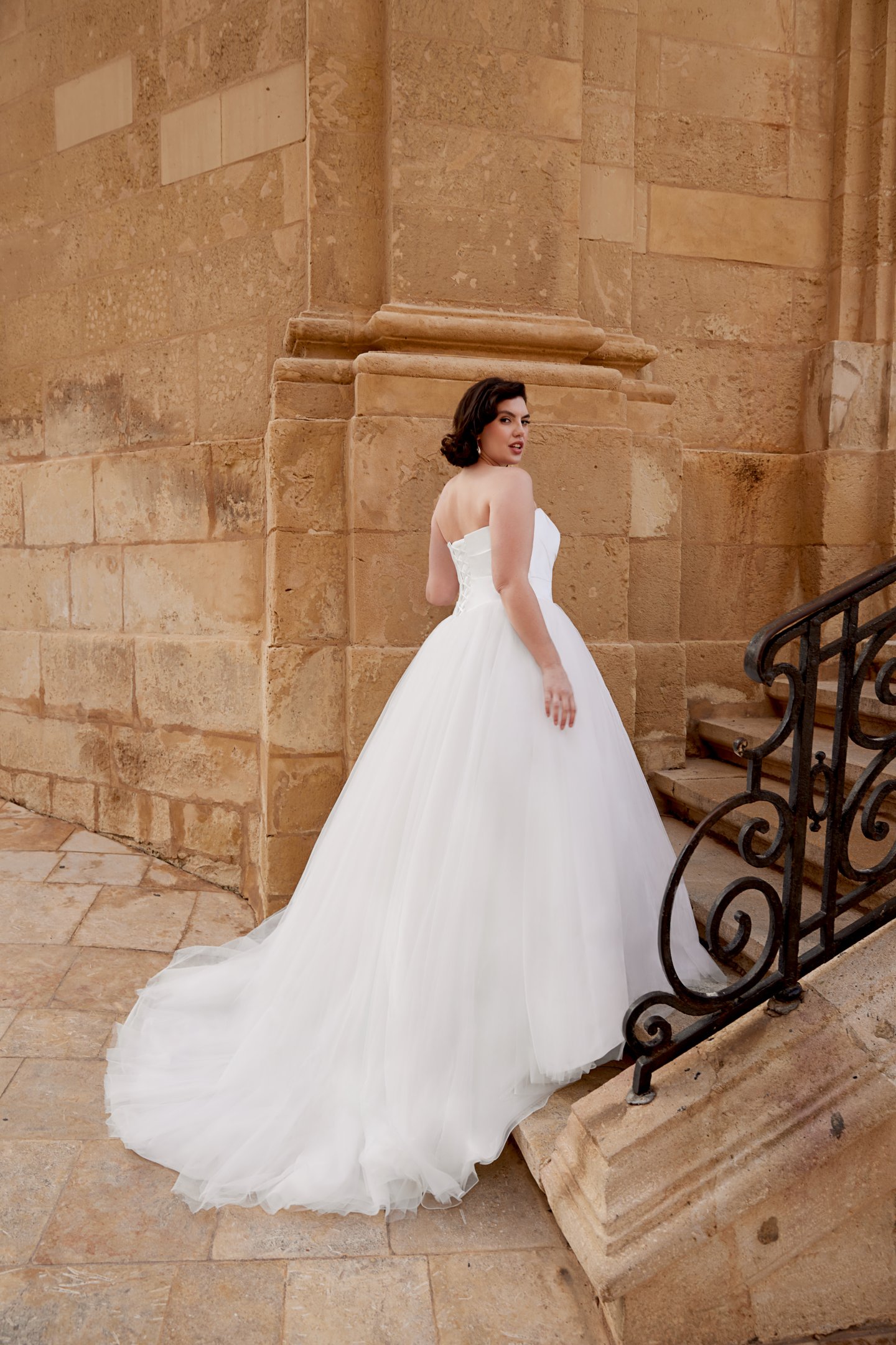 Sincerity Bridal Style 44579PS Strapless Tulle Plus Size Ball Gown with Draped Satin Basque Waist Bodice