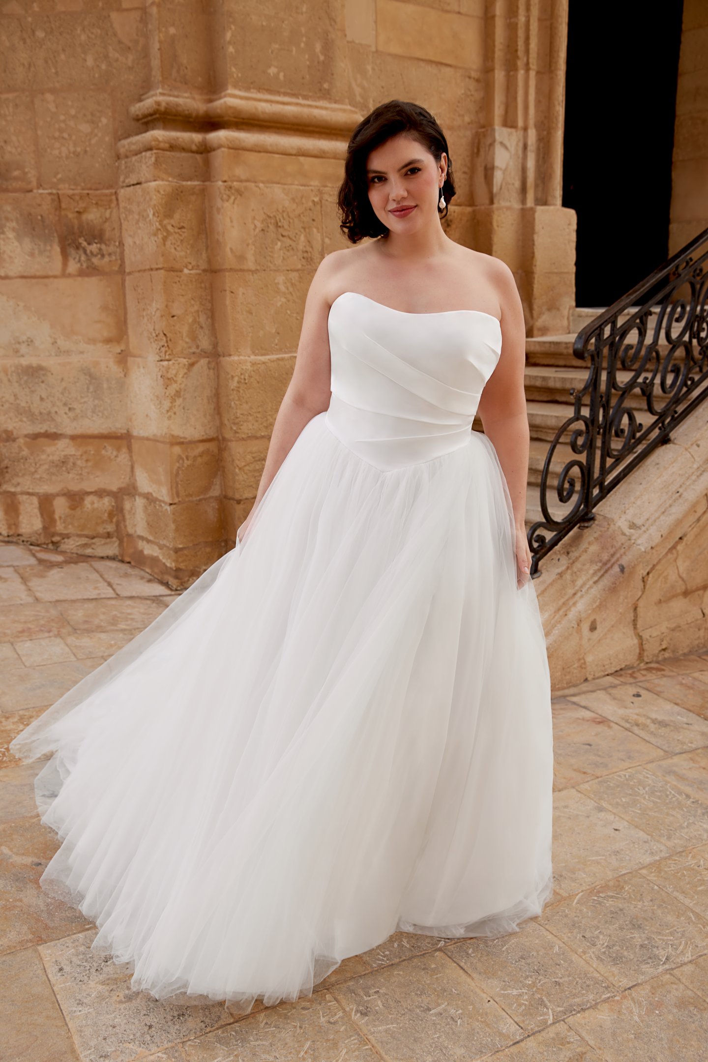 Sincerity Bridal Style 44579PS Strapless Tulle Plus Size Ball Gown with Draped Satin Basque Waist Bodice