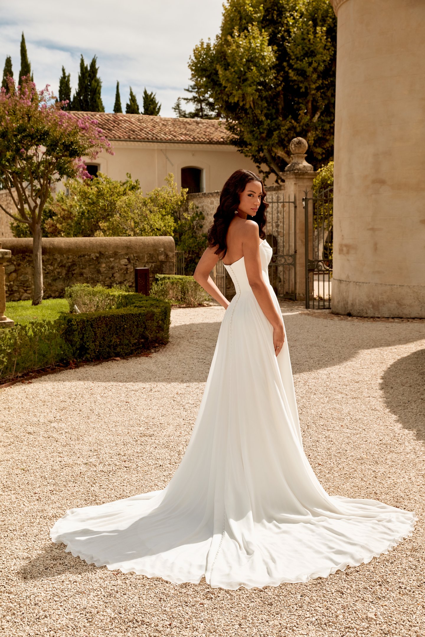 Sincerity Bridal Style 44580 Chiffon A-Line Gown with Strapless Stretch Crepe Bodice