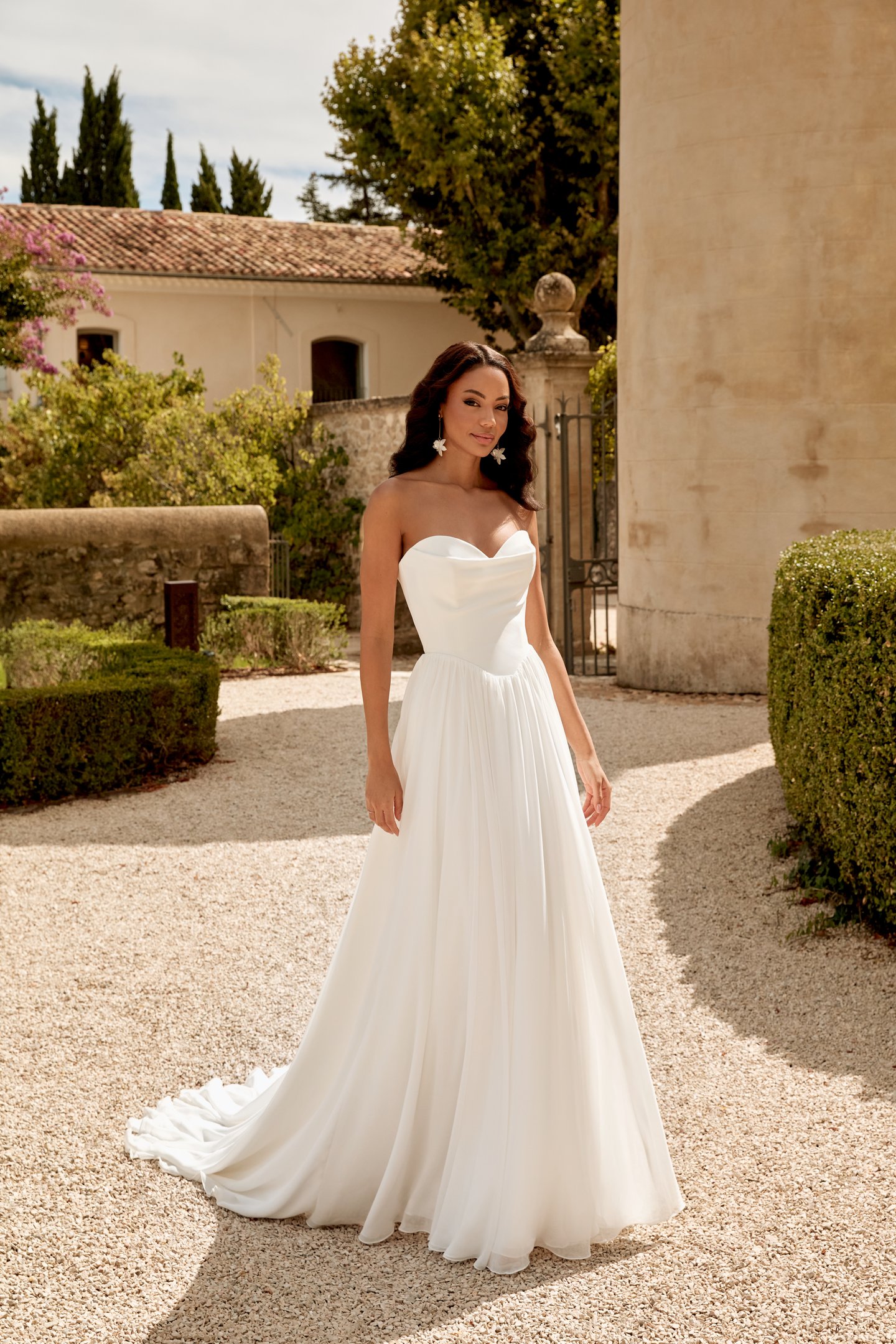 Sincerity Bridal Style 44580 Chiffon A-Line Gown with Strapless Stretch Crepe Bodice