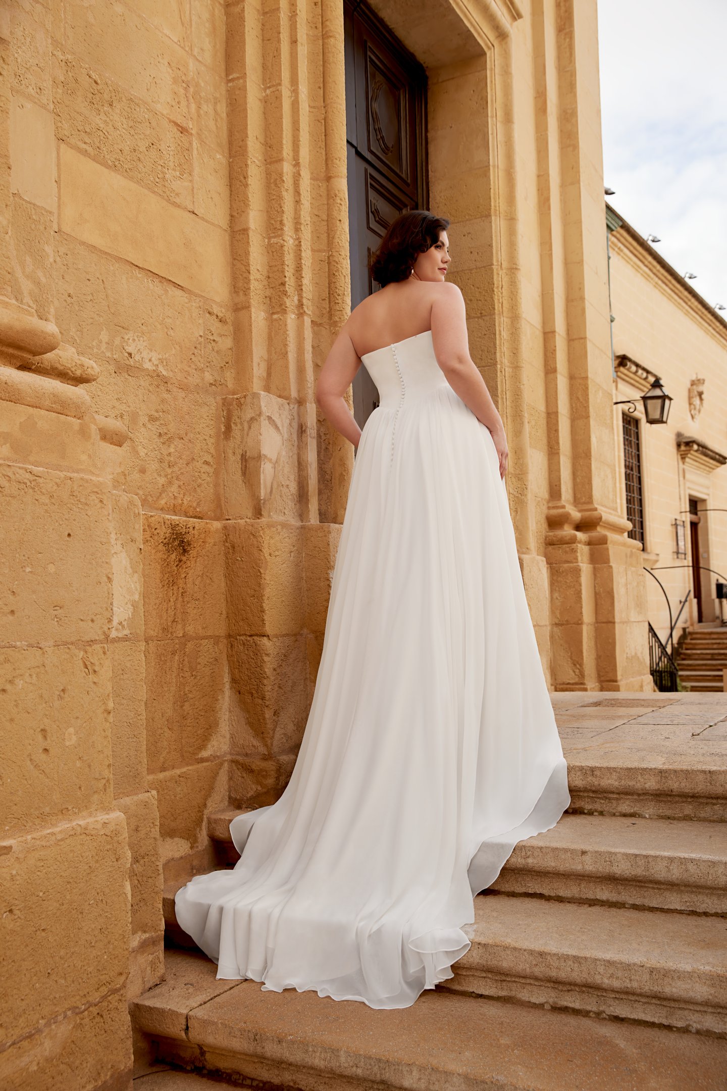 Sincerity Bridal Style 44580PS Chiffon Plus Size A-Line Gown with Strapless Stretch Crepe Bodice