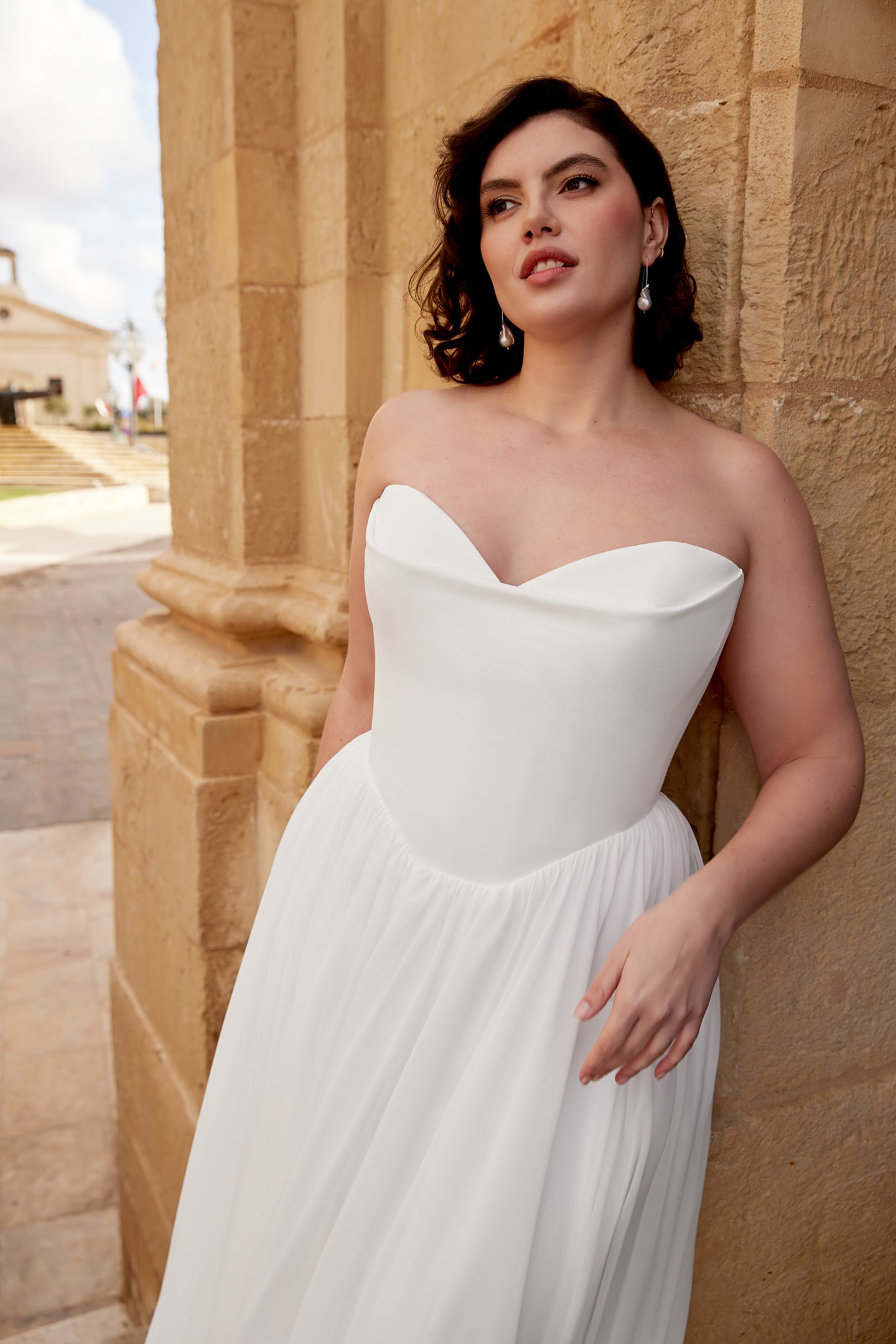 Sincerity Bridal Style 44580PS Chiffon Plus Size A-Line Gown with Strapless Stretch Crepe Bodice