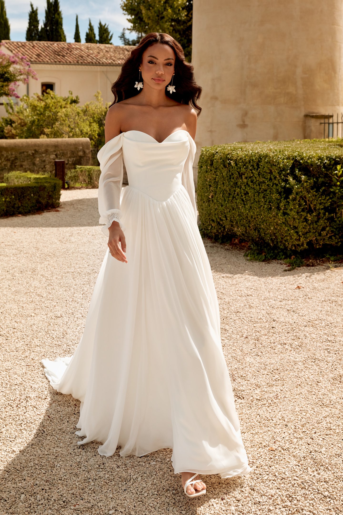 Sincerity Bridal Style 44580SL Detachable Off-The-Shoulder Chiffon Blouson Sleeves