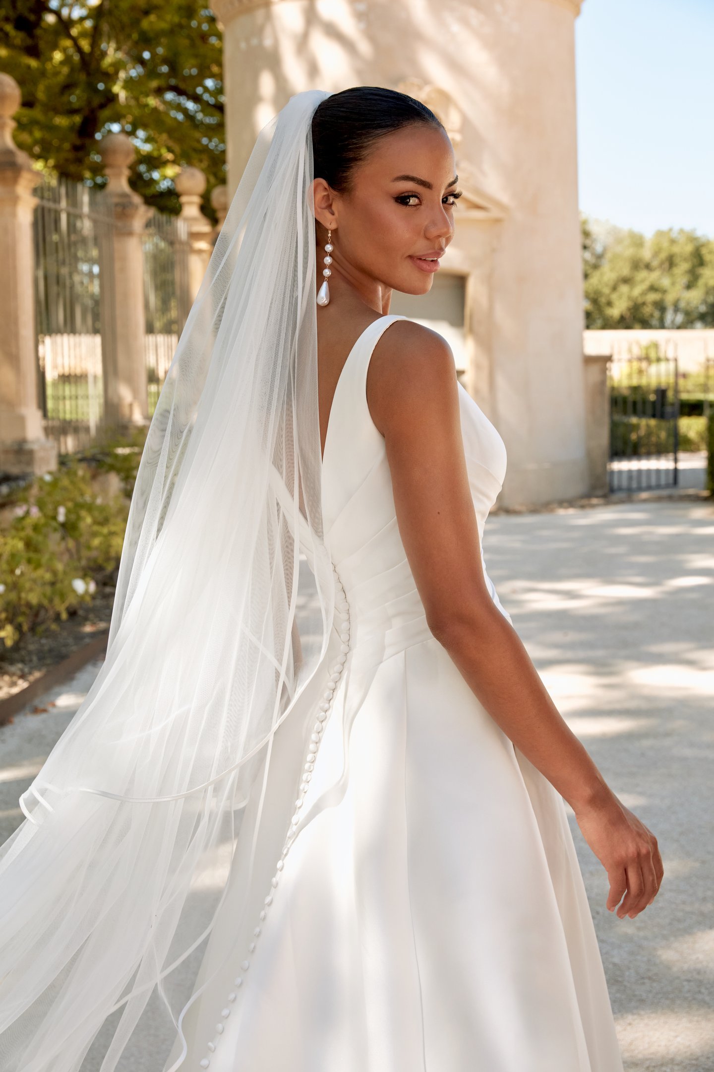Sincerity Bridal Style 44585 V-Neck Mikado Ball Gown with Pleated Basque Waist