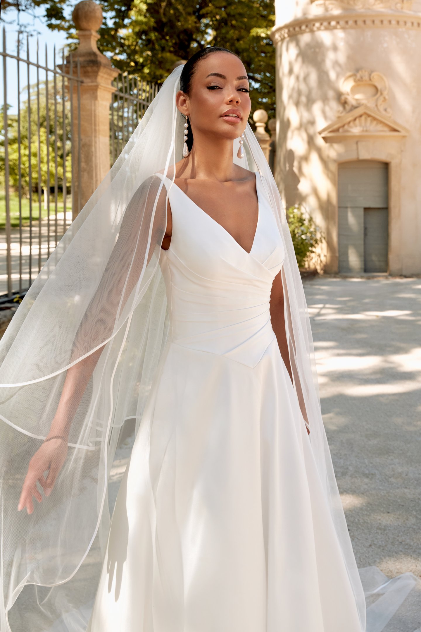 Sincerity Bridal Style 44585 V-Neck Mikado Ball Gown with Pleated Basque Waist