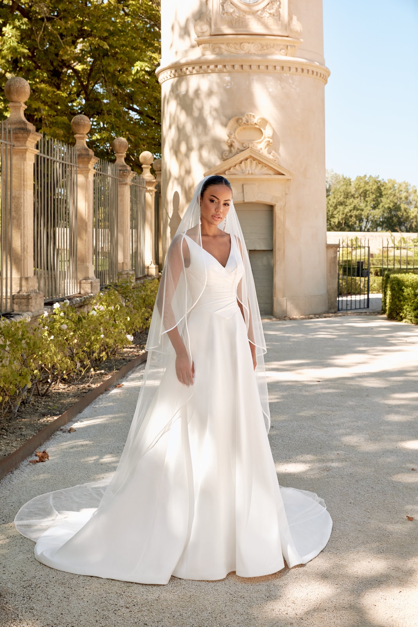 Sincerity Bridal Style 44585 V-Neck Mikado Ball Gown with Pleated Basque Waist