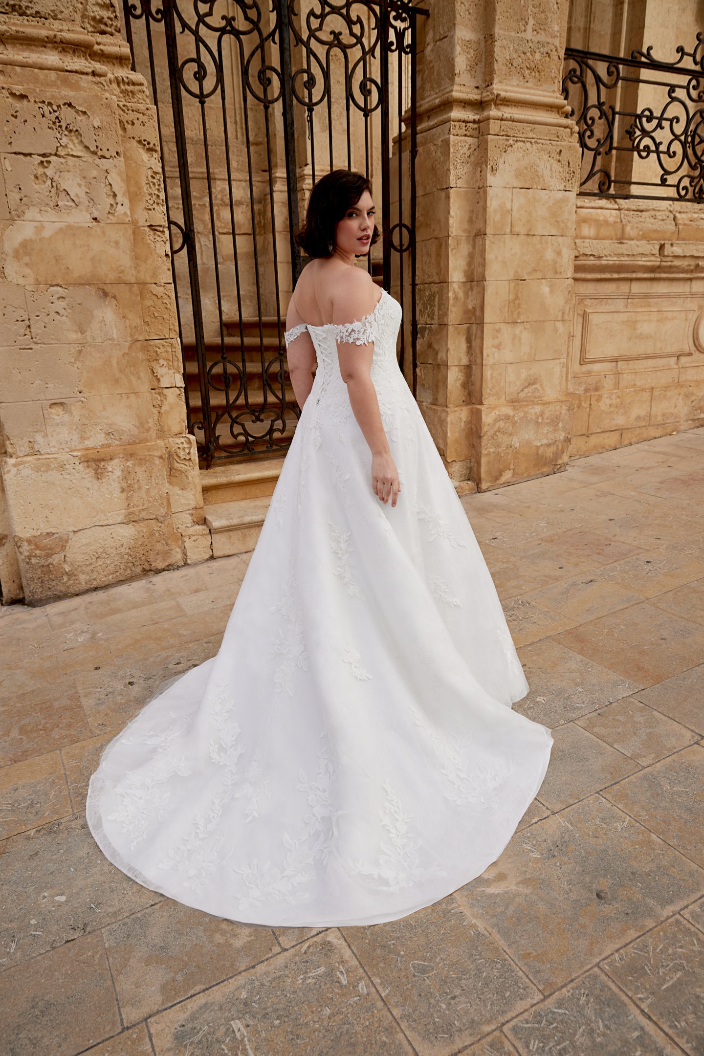 Sincerity Bridal Style 44587PS Dropped Waist Strapless Tulle and Lace A-Line Plus Size Gown with Detachable Straps