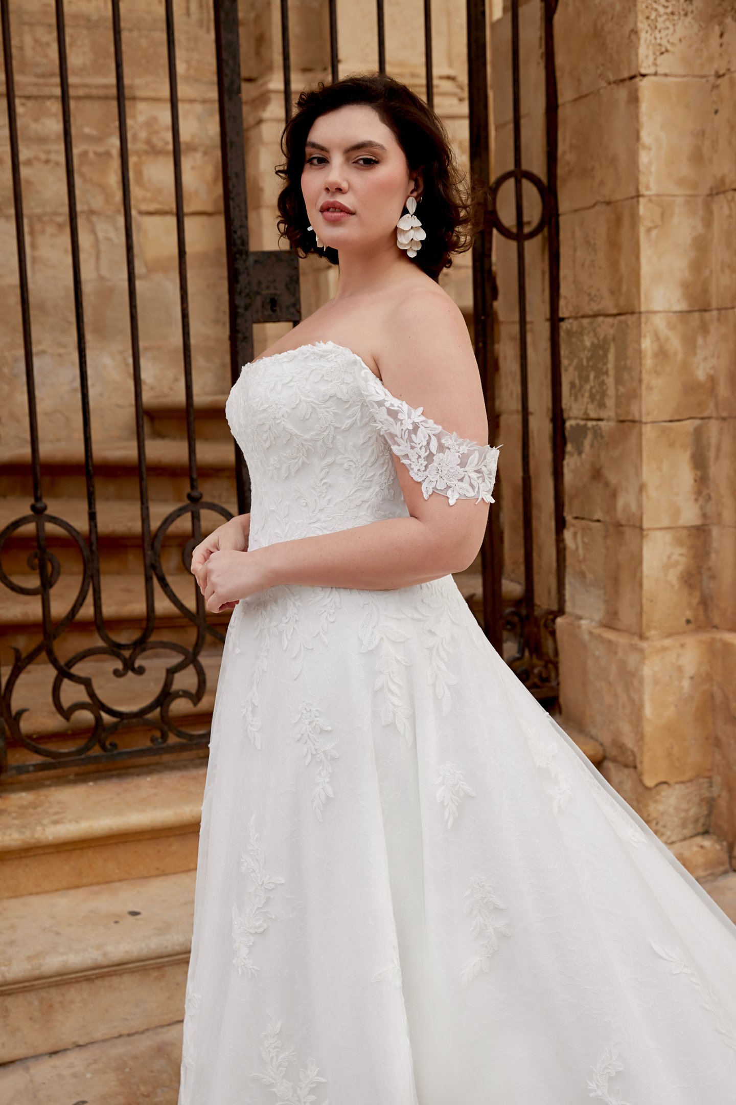 Sincerity Bridal Style 44587PS Dropped Waist Strapless Tulle and Lace A-Line Plus Size Gown with Detachable Straps