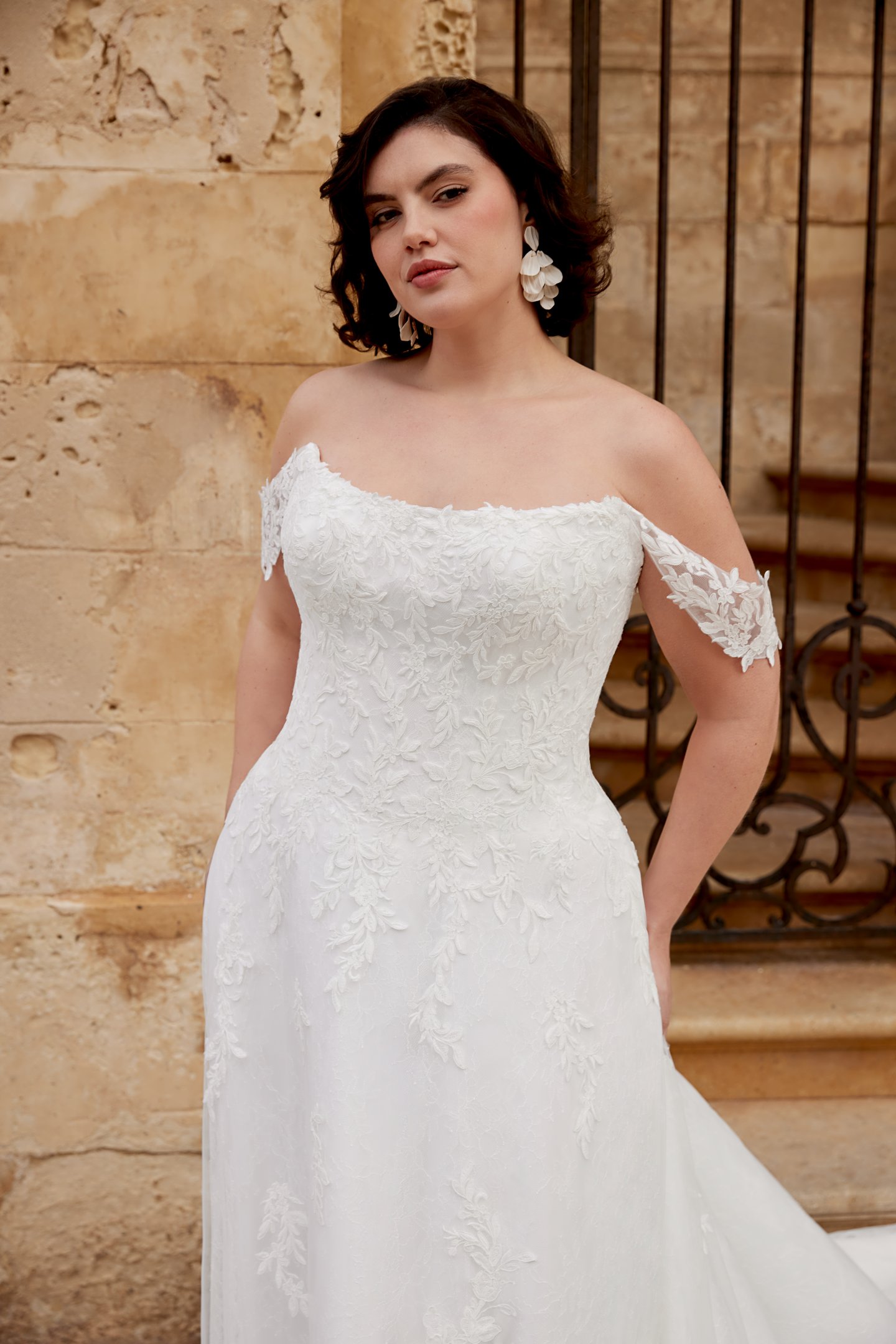 Sincerity Bridal Style 44587PS Dropped Waist Strapless Tulle and Lace A-Line Plus Size Gown with Detachable Straps