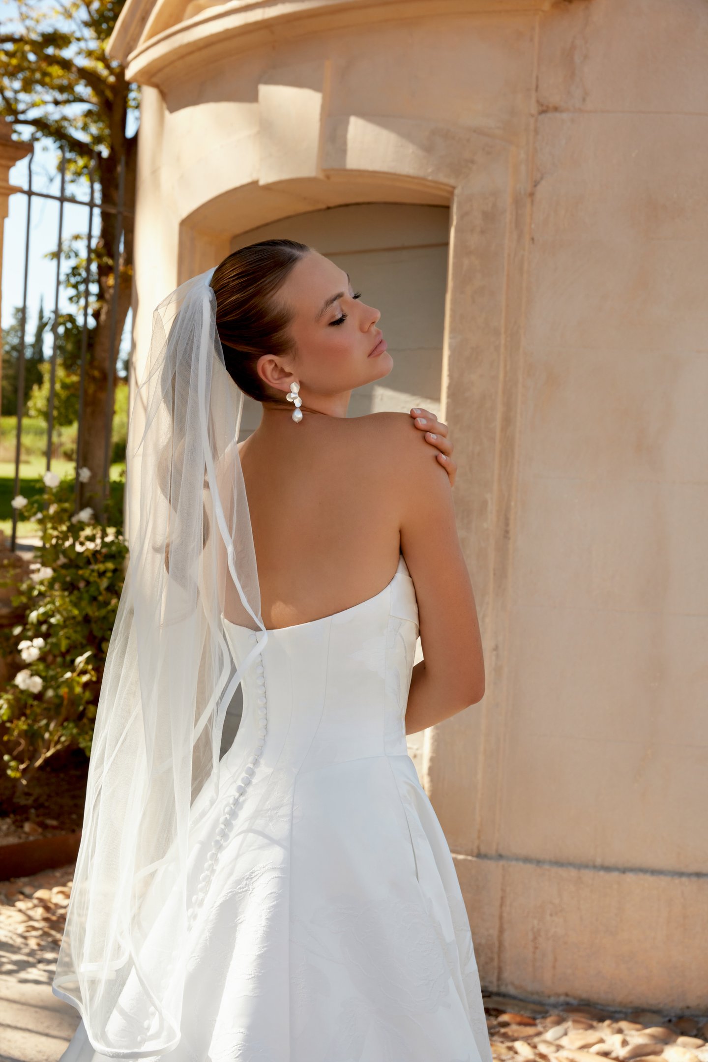 Sincerity Bridal Style 44588 Brocade Strapless Basque Waist Ball Gown with Draped Front Neckline