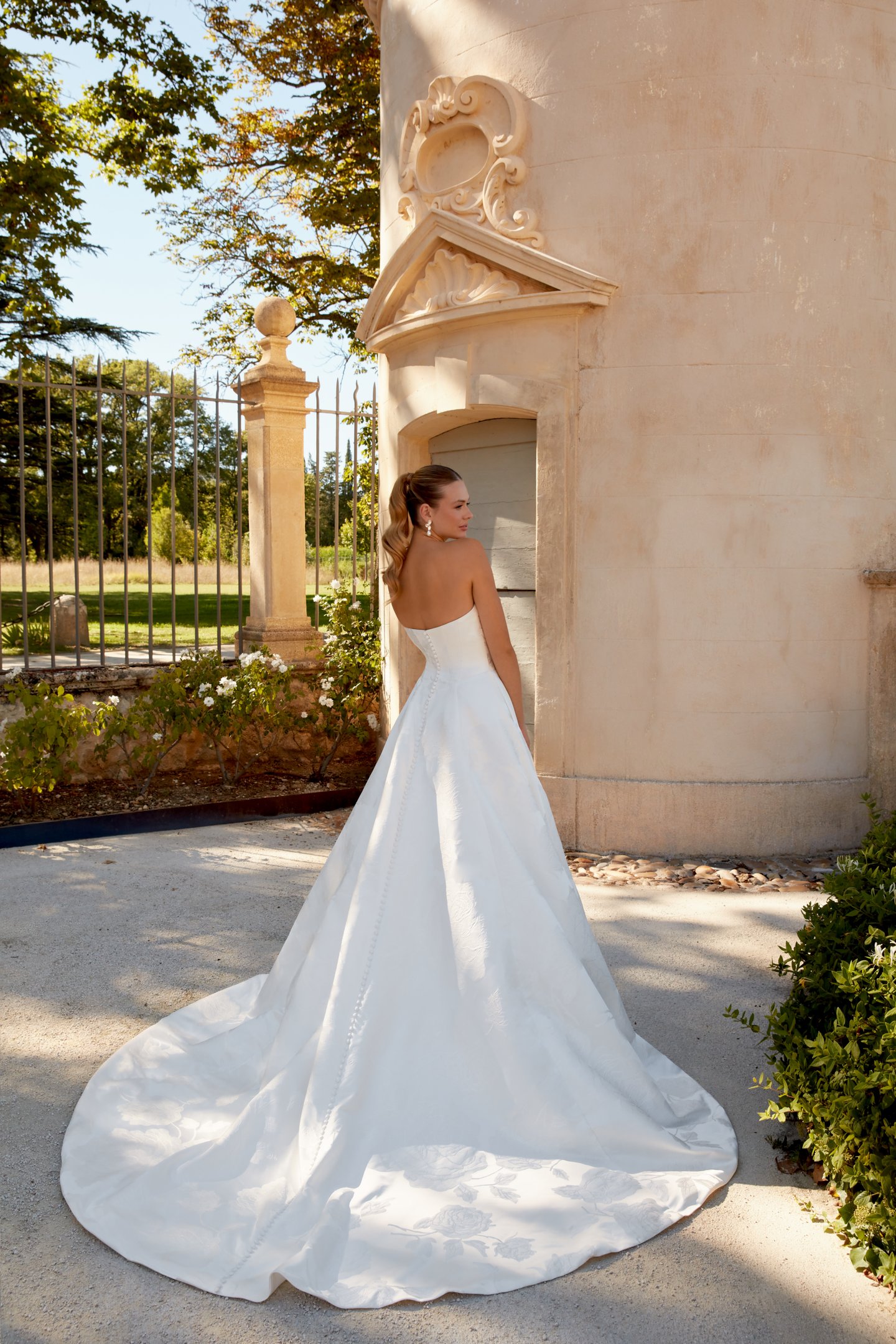 Sincerity Bridal Style 44588 Brocade Strapless Basque Waist Ball Gown with Draped Front Neckline