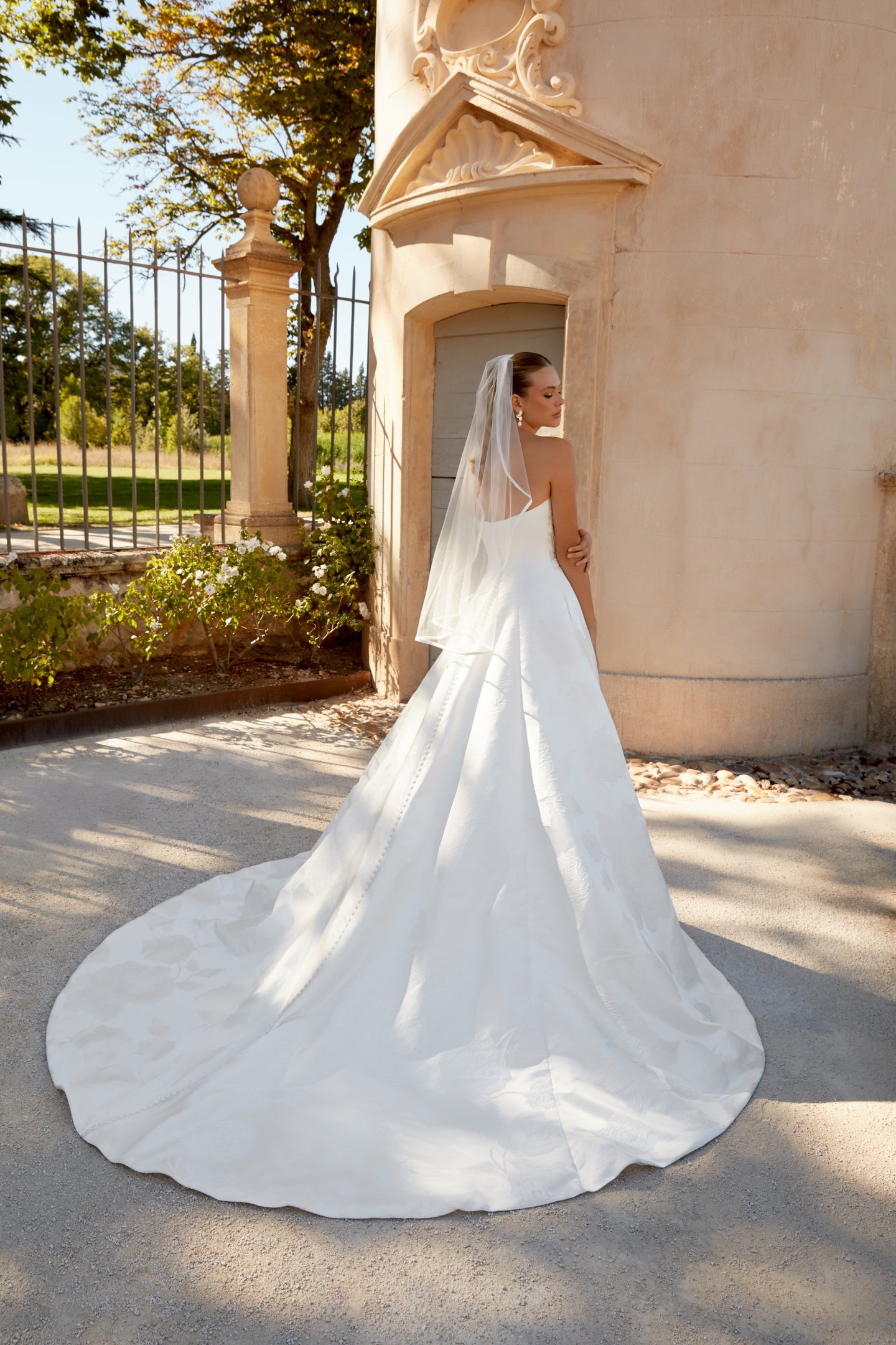 Sincerity Bridal Style 44588 Brocade Strapless Basque Waist Ball Gown with Draped Front Neckline