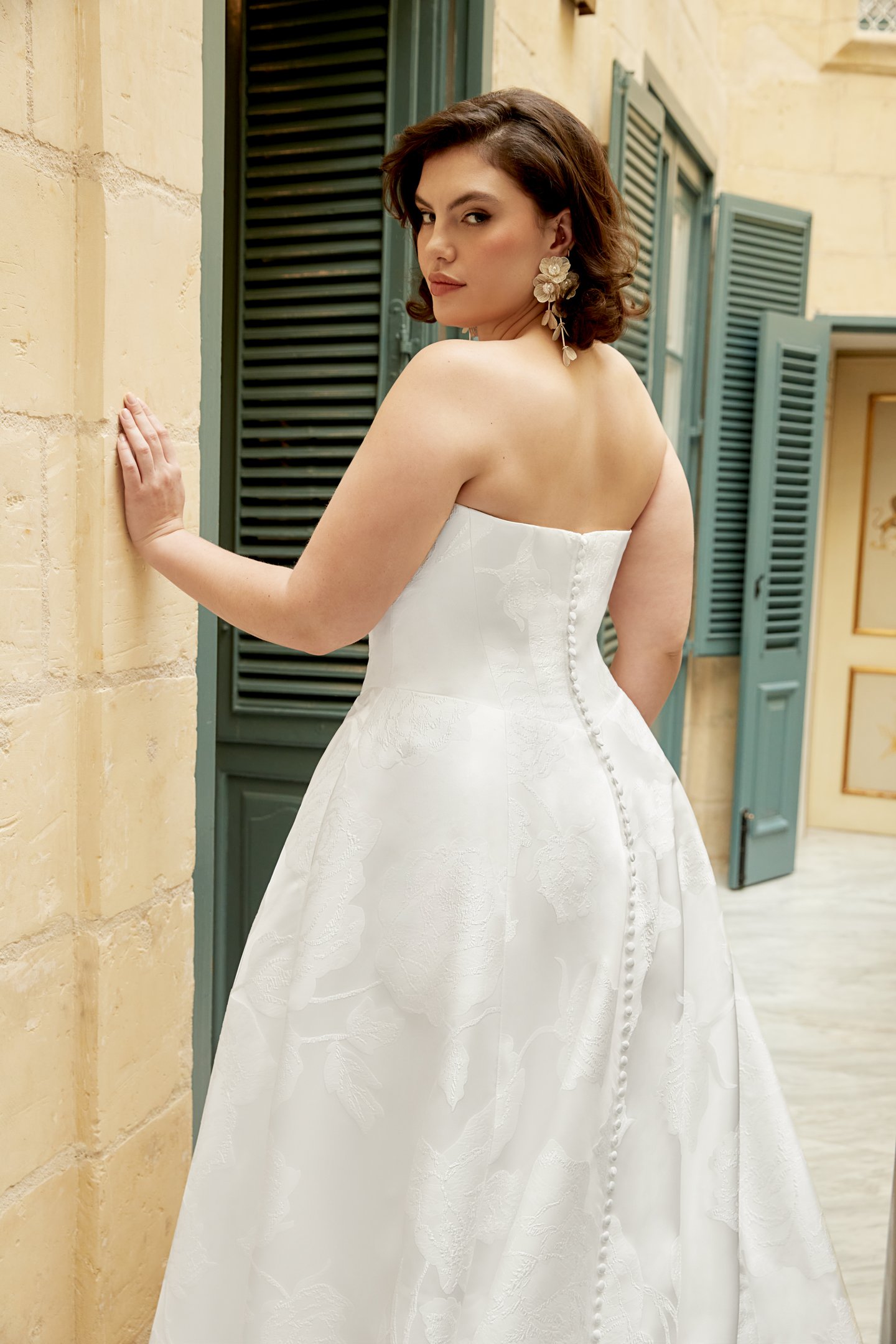Sincerity Bridal Style 44588PS Plus Size Brocade Strapless Basque Waist Ball Gown with Draped Front Neckline