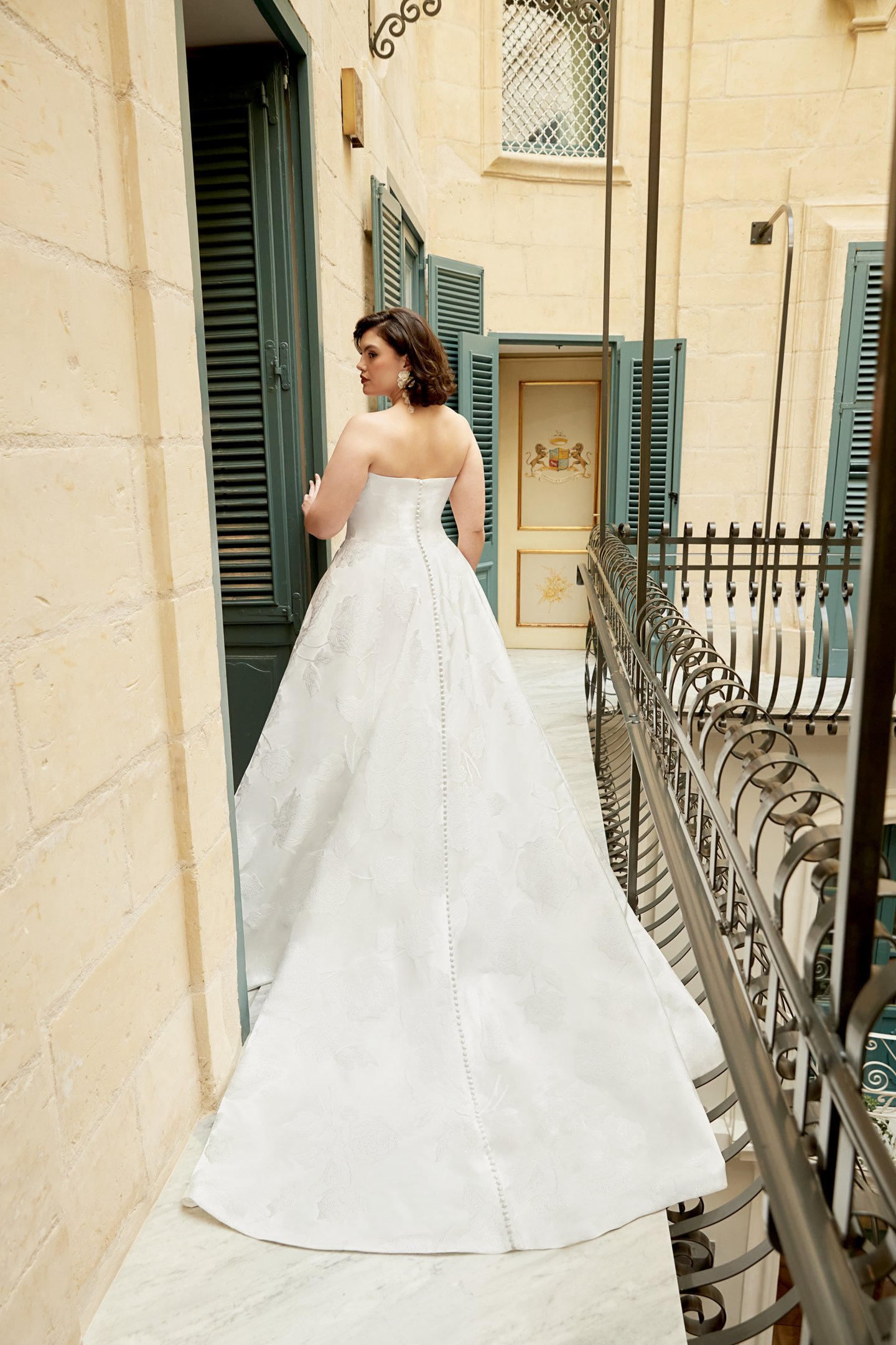 Sincerity Bridal Style 44588PS Plus Size Brocade Strapless Basque Waist Ball Gown with Draped Front Neckline