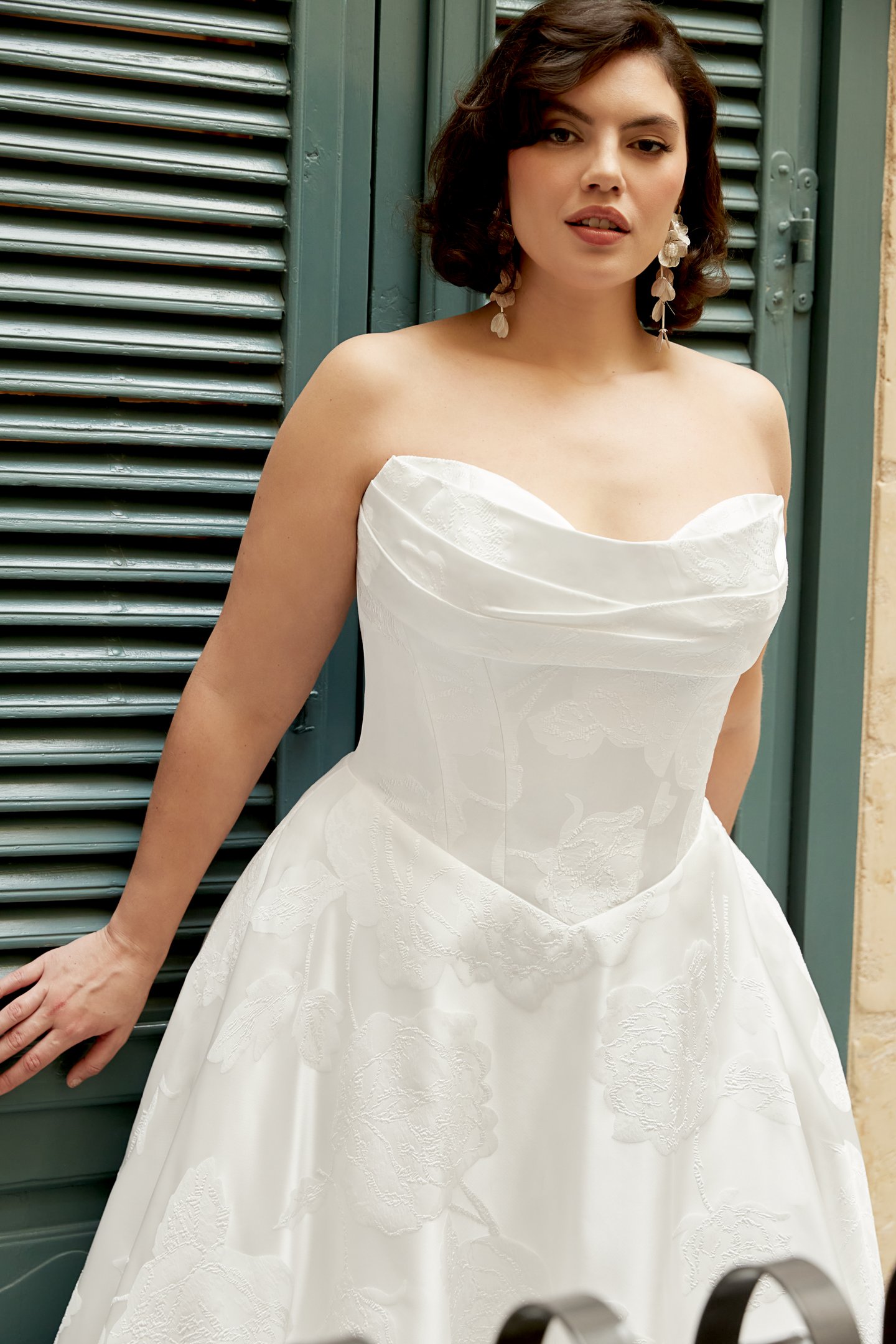 Sincerity Bridal Style 44588PS Plus Size Brocade Strapless Basque Waist Ball Gown with Draped Front Neckline