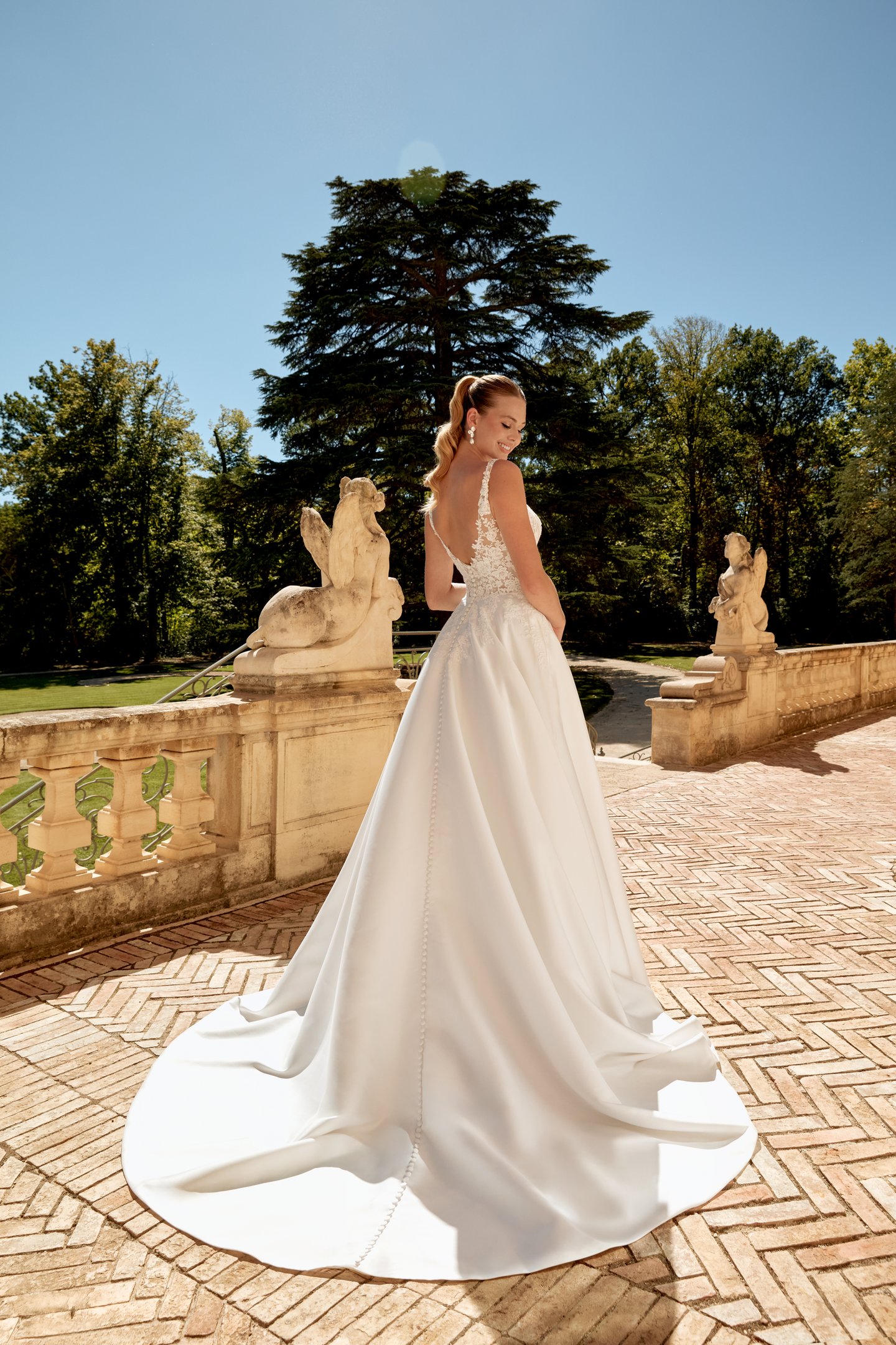 Sincerity Bridal Style 44589 V-Neck Mikado Ball Gown with Matte Lace Bodice