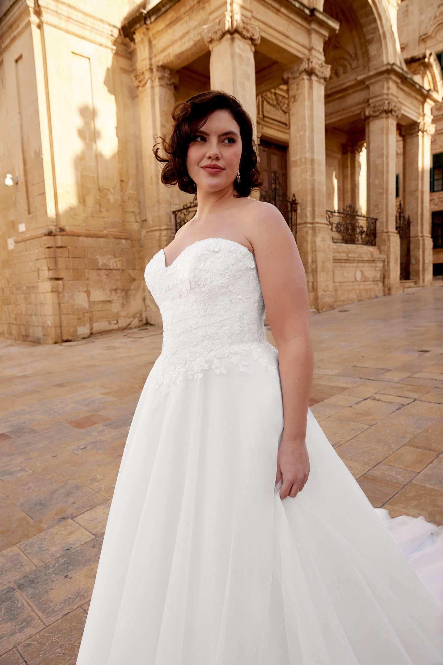 Sincerity Bridal Style 44591PS Plus Size Strapless Basque Waist Tulle Ball Gown with 3-D Beaded Lace