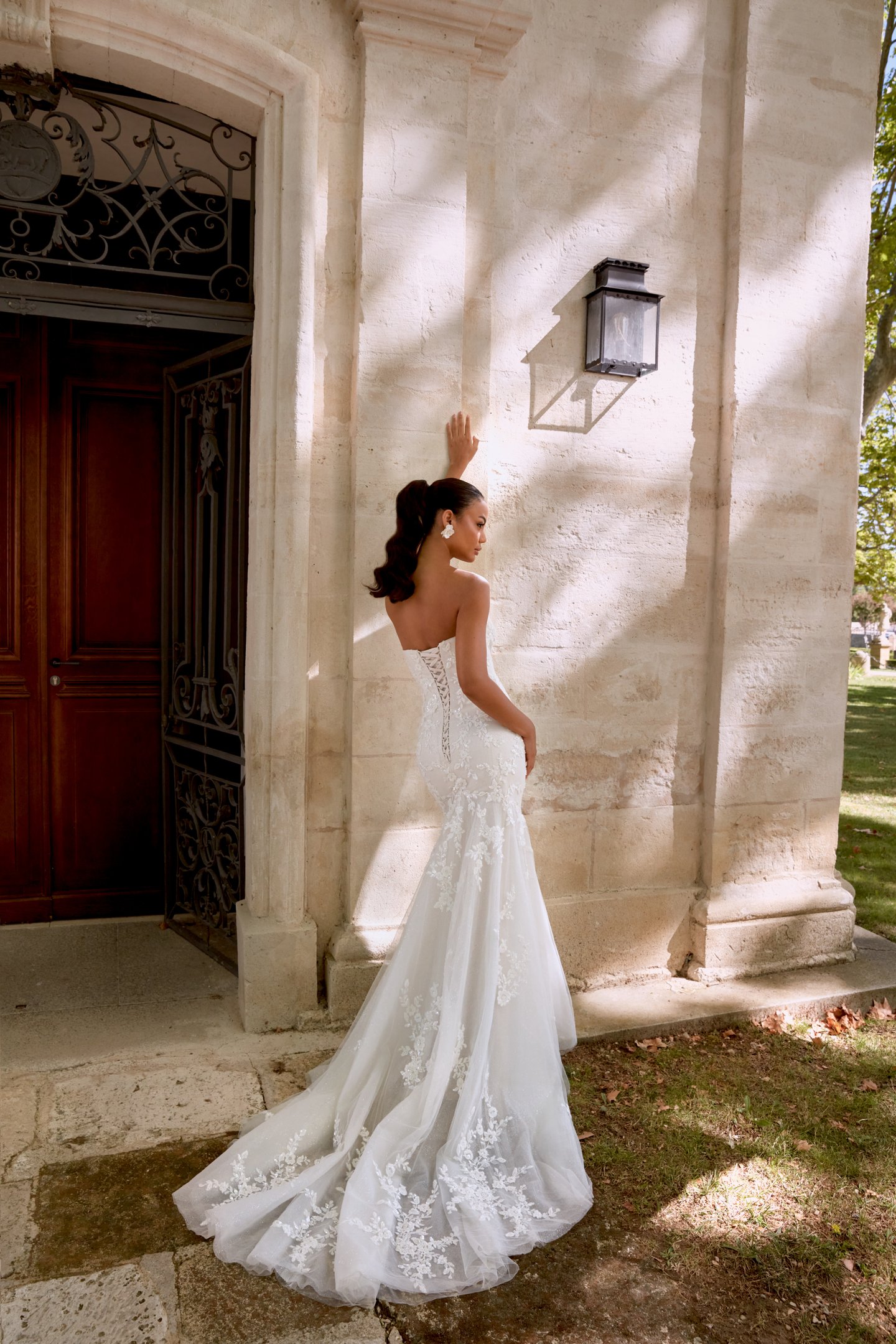 Sincerity Bridal Style 44592 Strapless Tulle Fit and Flare Gown with Glitter Tulle and Beaded Lace
