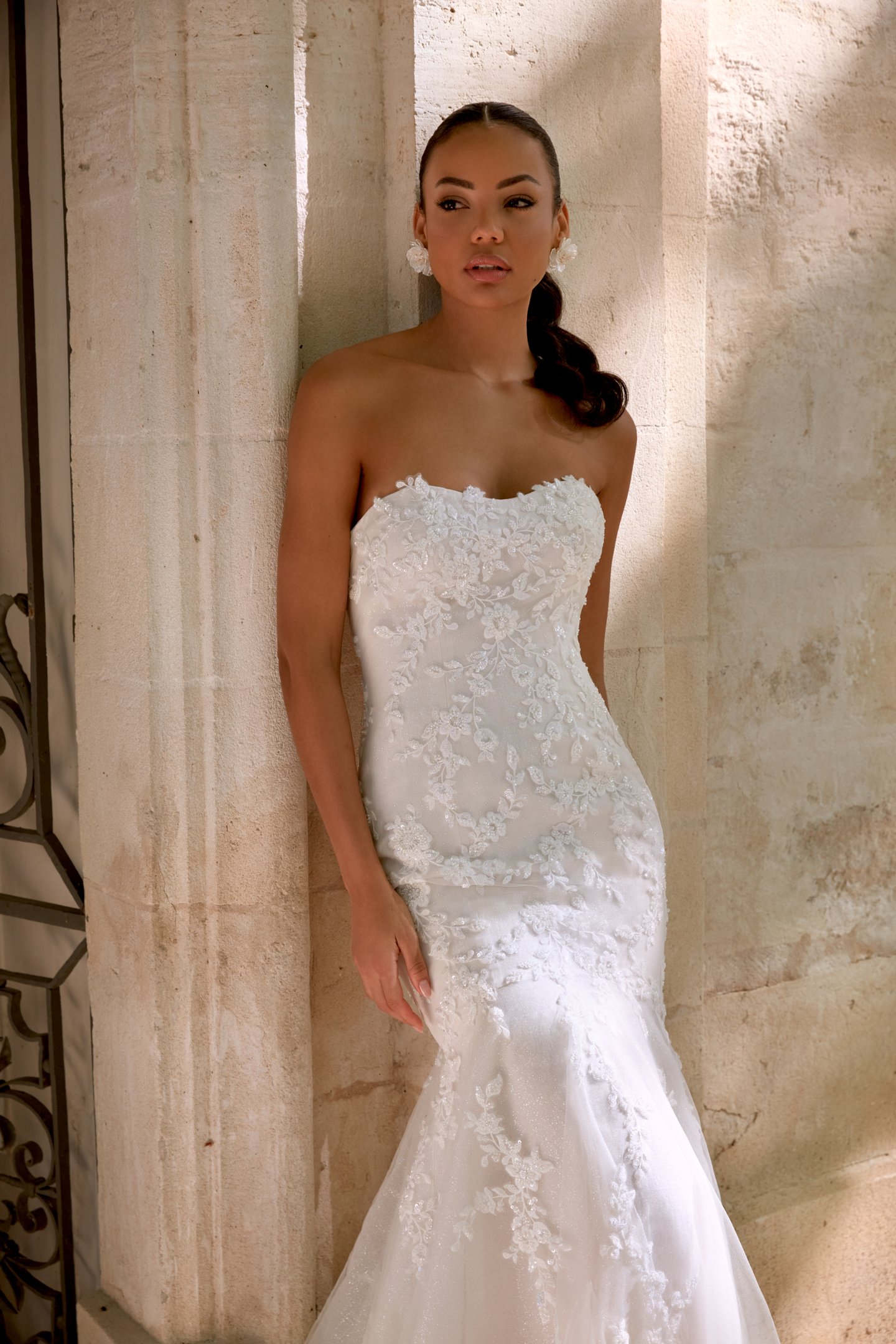 Sincerity Bridal Style 44592 Strapless Tulle Fit and Flare Gown with Glitter Tulle and Beaded Lace
