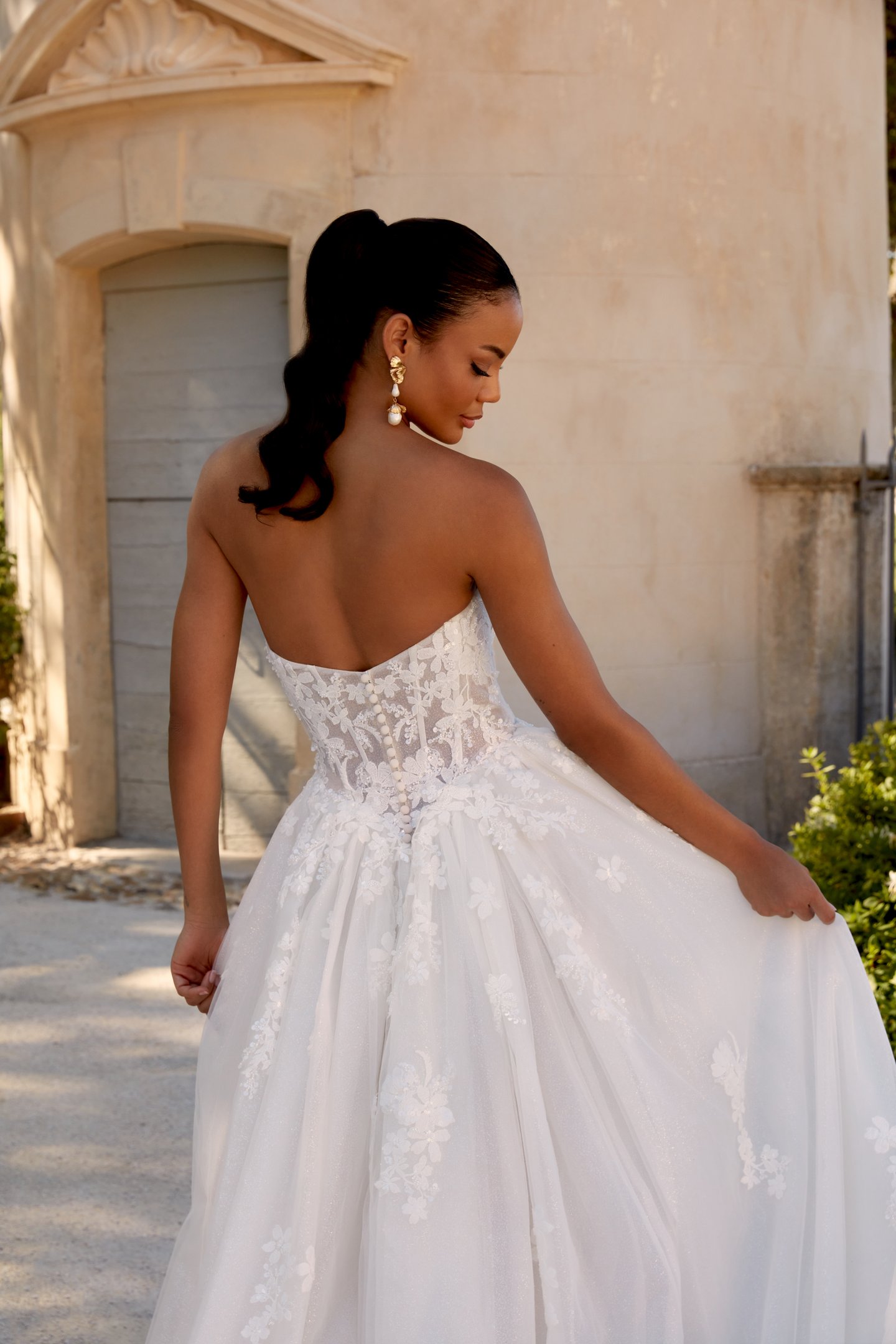 Sincerity Bridal Style 44593 Strapless Tulle Gown with Beaded Lace and Basque Waistline