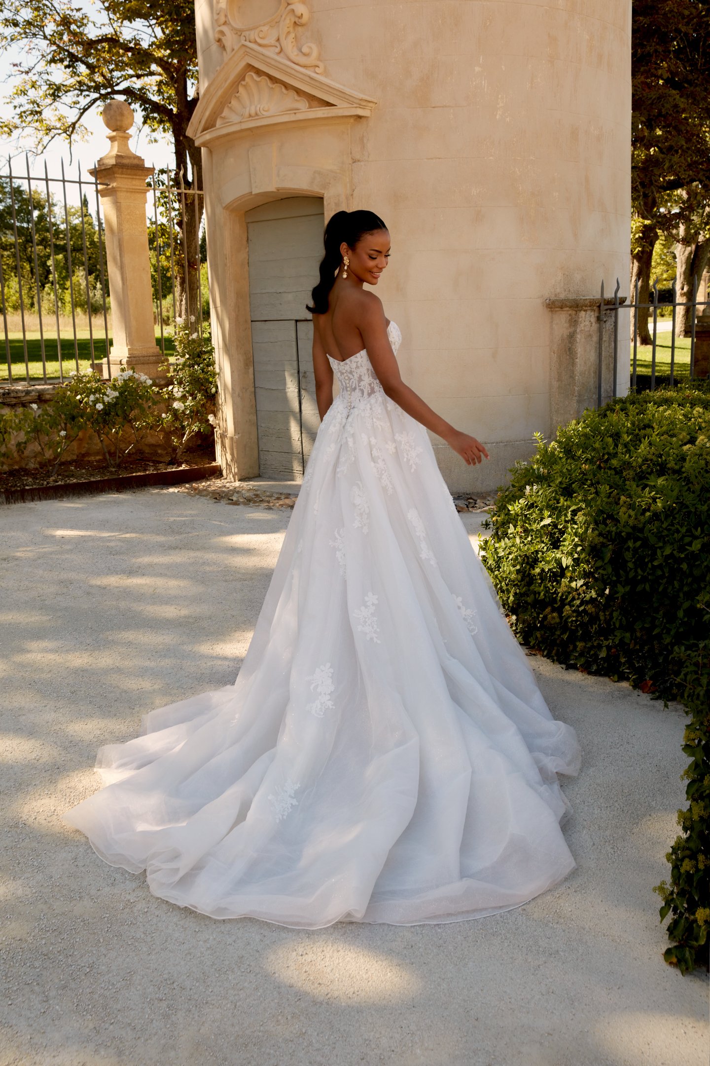 Sincerity Bridal Style 44593 Strapless Tulle Gown with Beaded Lace and Basque Waistline