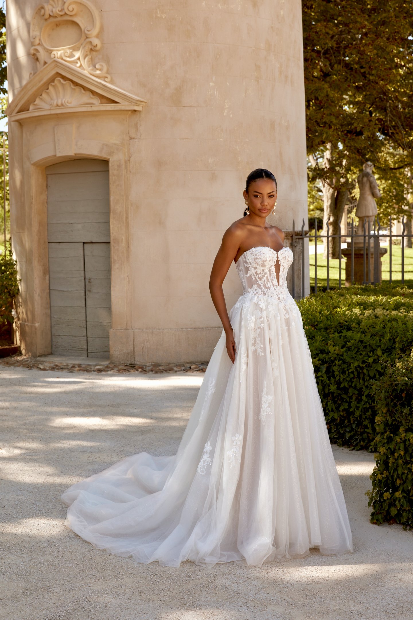 Sincerity Bridal Style 44593 Strapless Tulle Gown with Beaded Lace and Basque Waistline