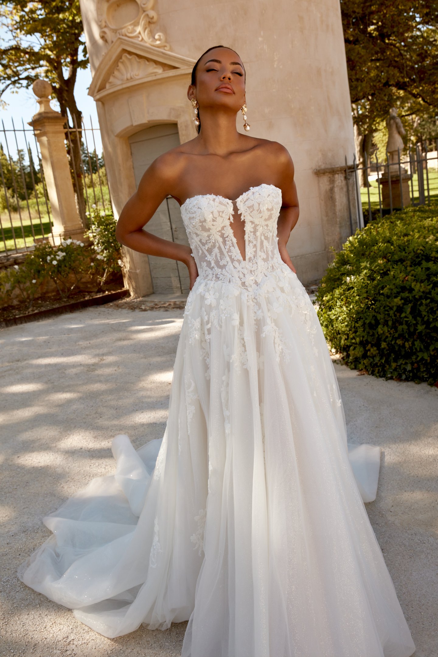 Sincerity Bridal Style 44593 Strapless Tulle Gown with Beaded Lace and Basque Waistline