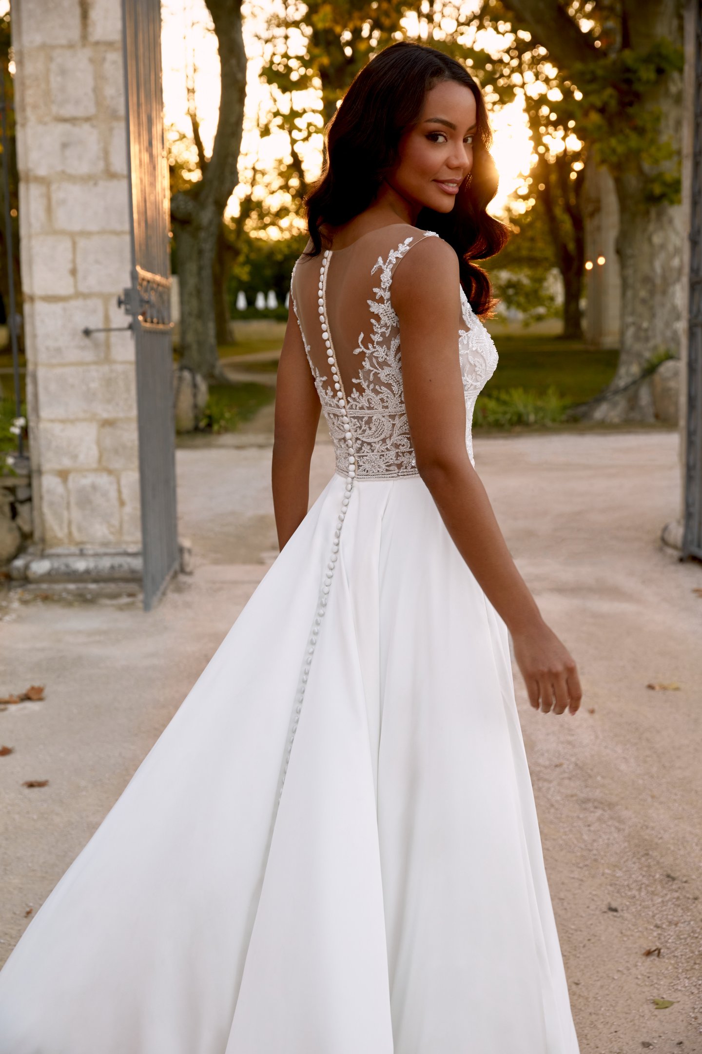 beaded illusion neckline wedding dress Illusion Neckline Luxury Beads Long Sleeves Wedding Dress QW0926 US4 / Custom Color