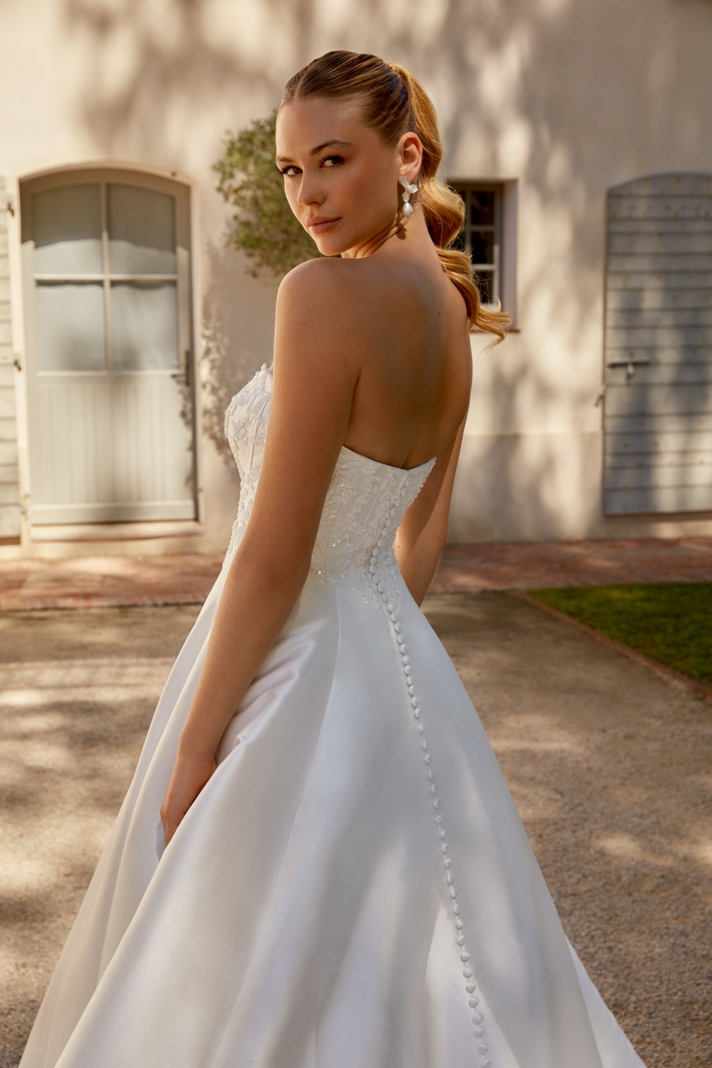 Sincerity Bridal Style 44596 Strapless Cateye Mikado Ball Gown with Beaded Bodice Appliqué