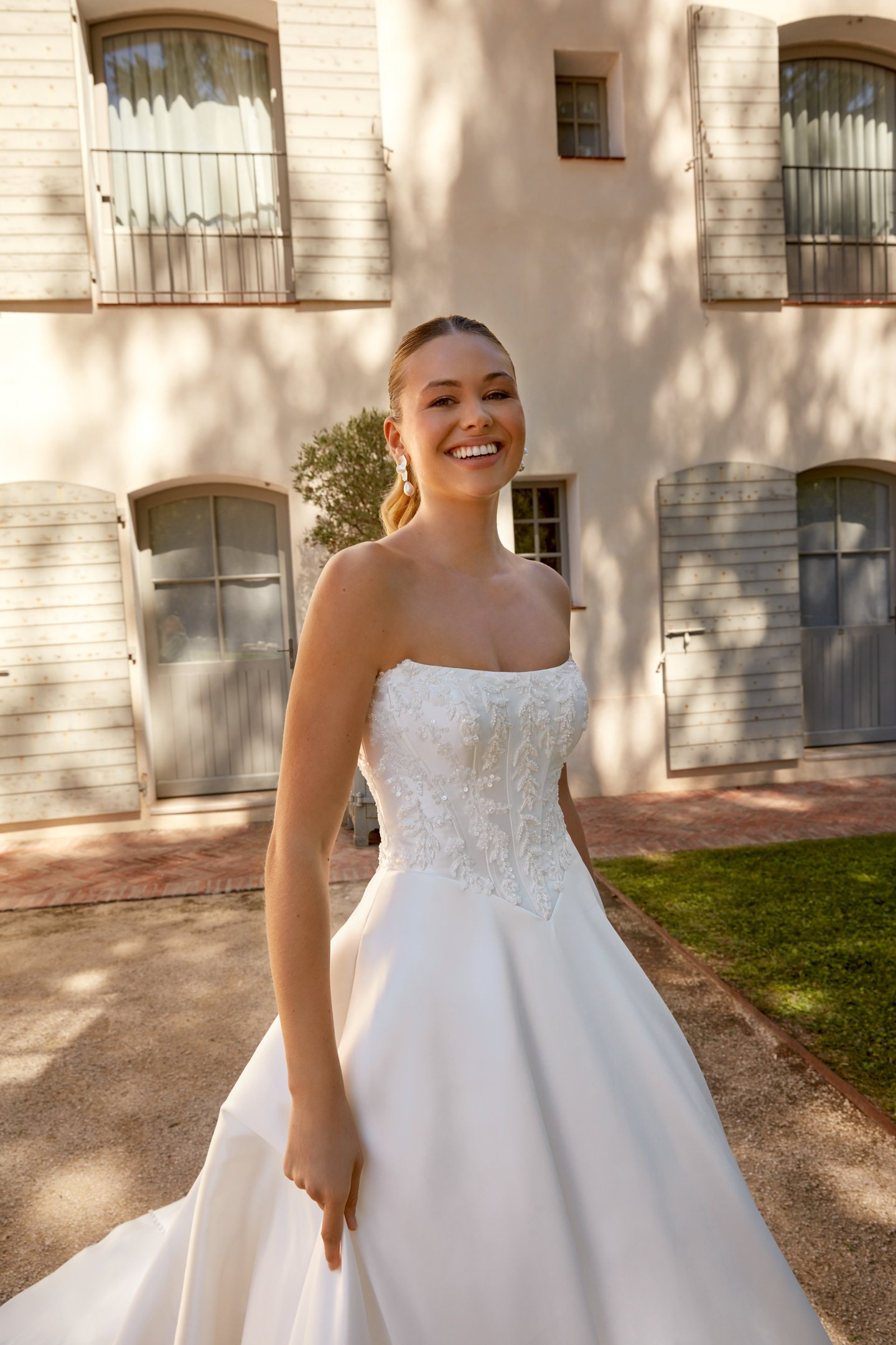 Sincerity Bridal Style 44596 Strapless Cateye Mikado Ball Gown with Beaded Bodice Appliqué