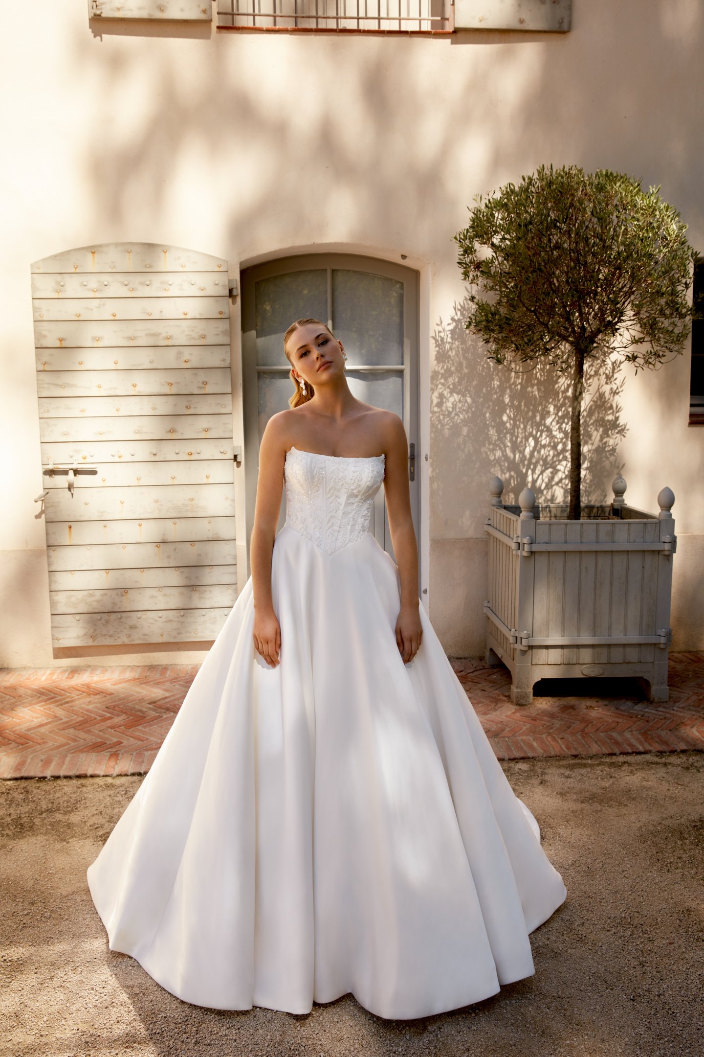 Sincerity Bridal Style 44596 Strapless Cateye Mikado Ball Gown with Beaded Bodice Appliqué